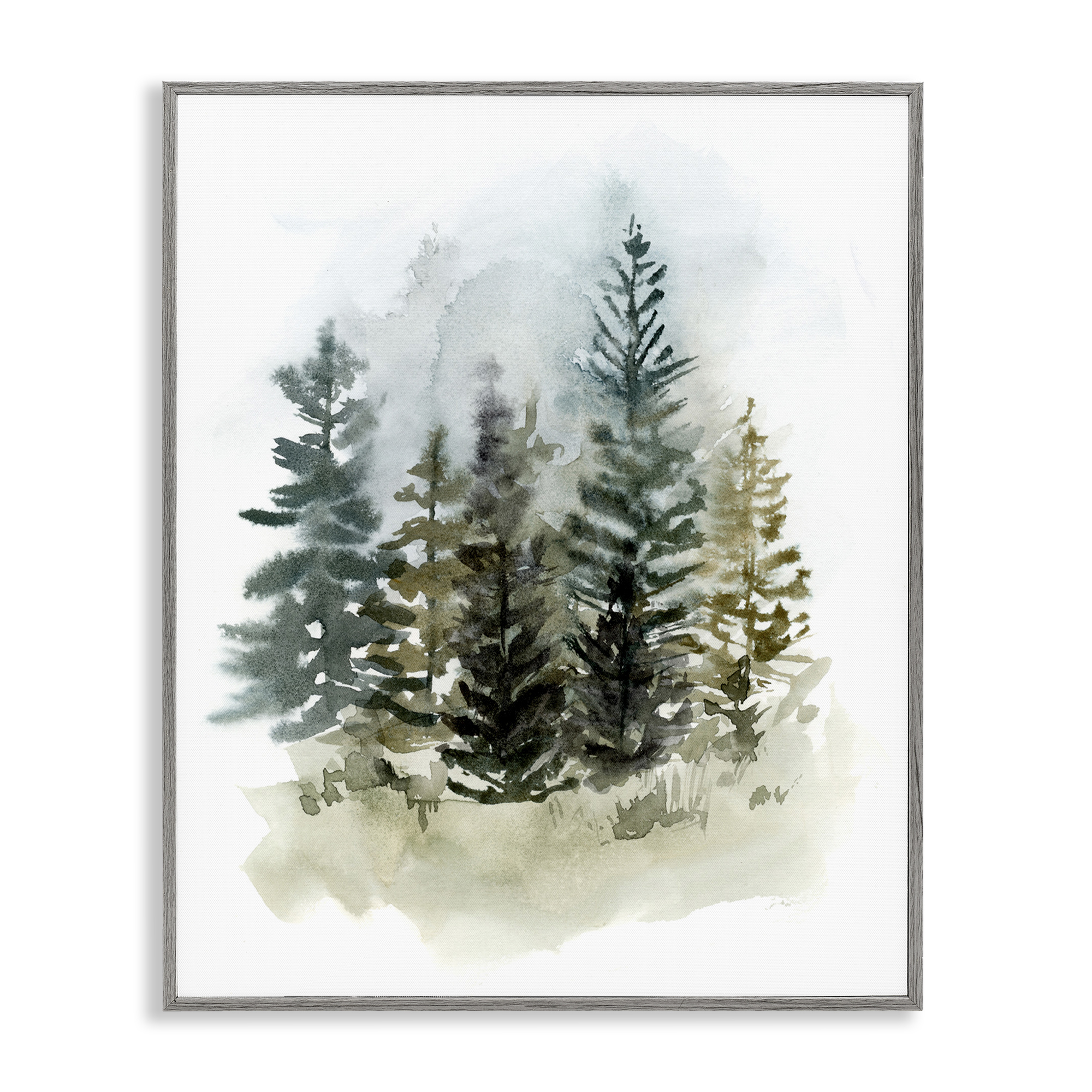 Stupell Industries Layered Woodland Trees Botanical & Floral Painting Gray Framed Art Print Wall Art, 11 x 14