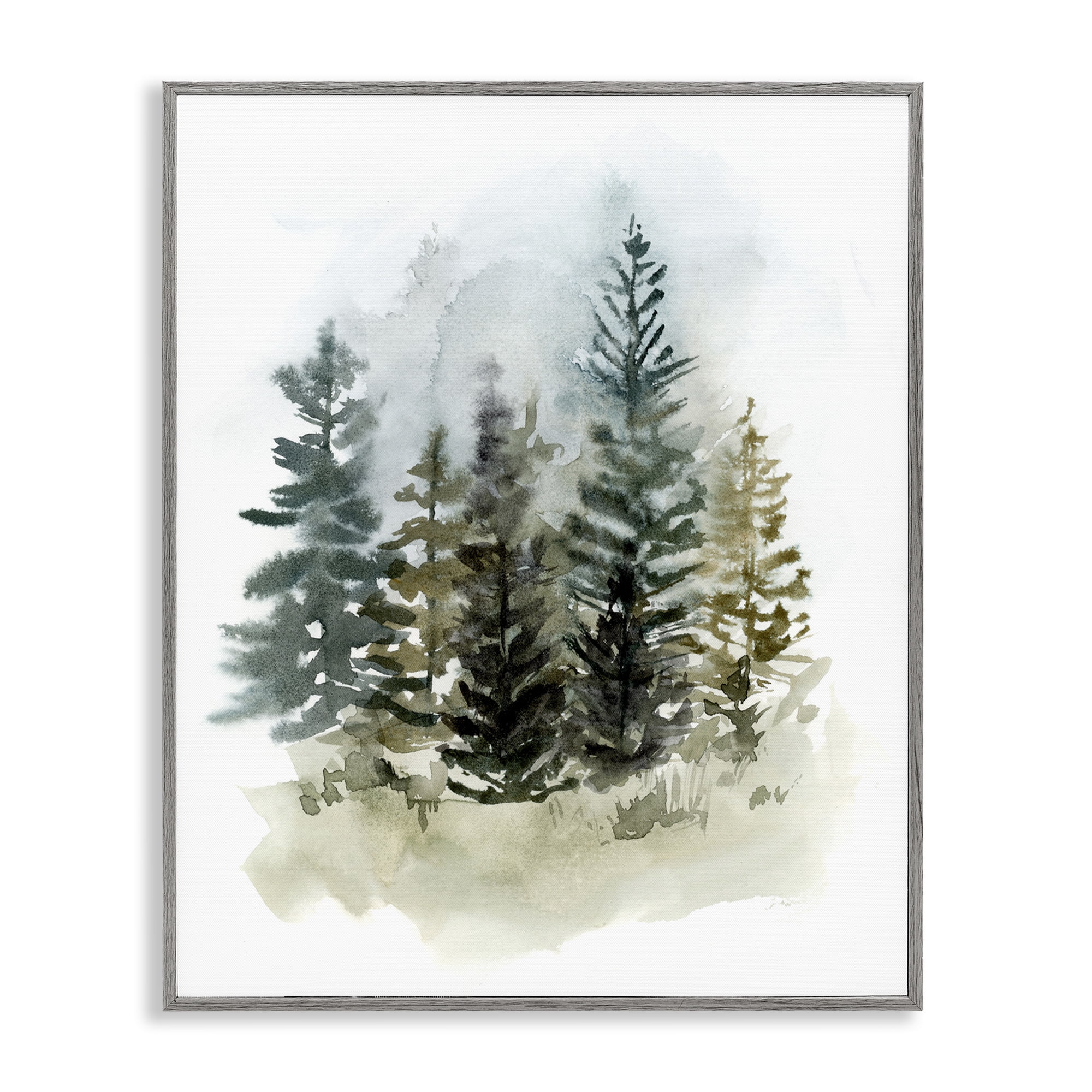 Stupell Industries Layered Woodland Trees Botanical & Floral Painting Gray Framed Art Print Wall Art, 16 x 20