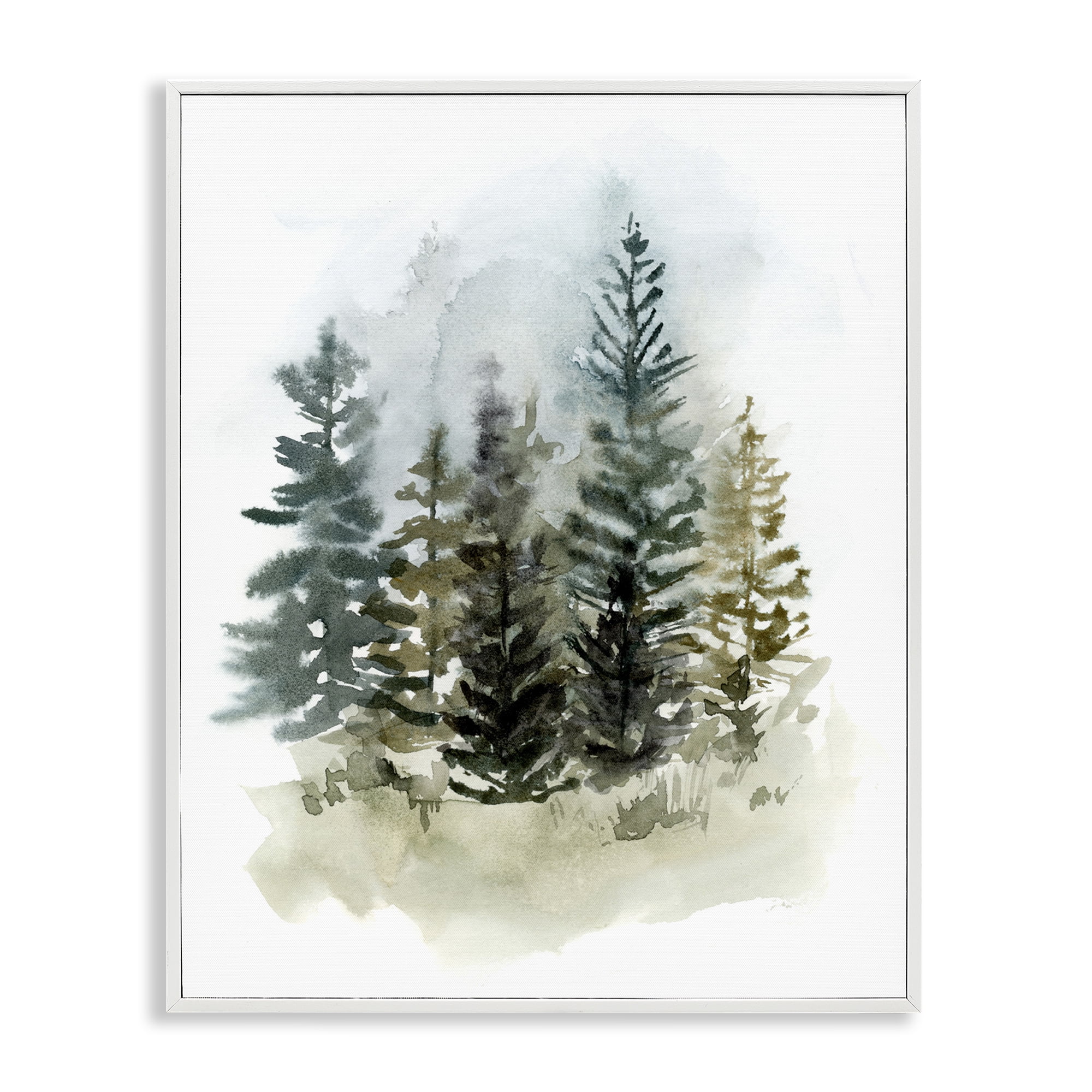 Stupell Industries Layered Woodland Trees Botanical & Floral Painting White Framed Art Print Wall Art, 11 x 14