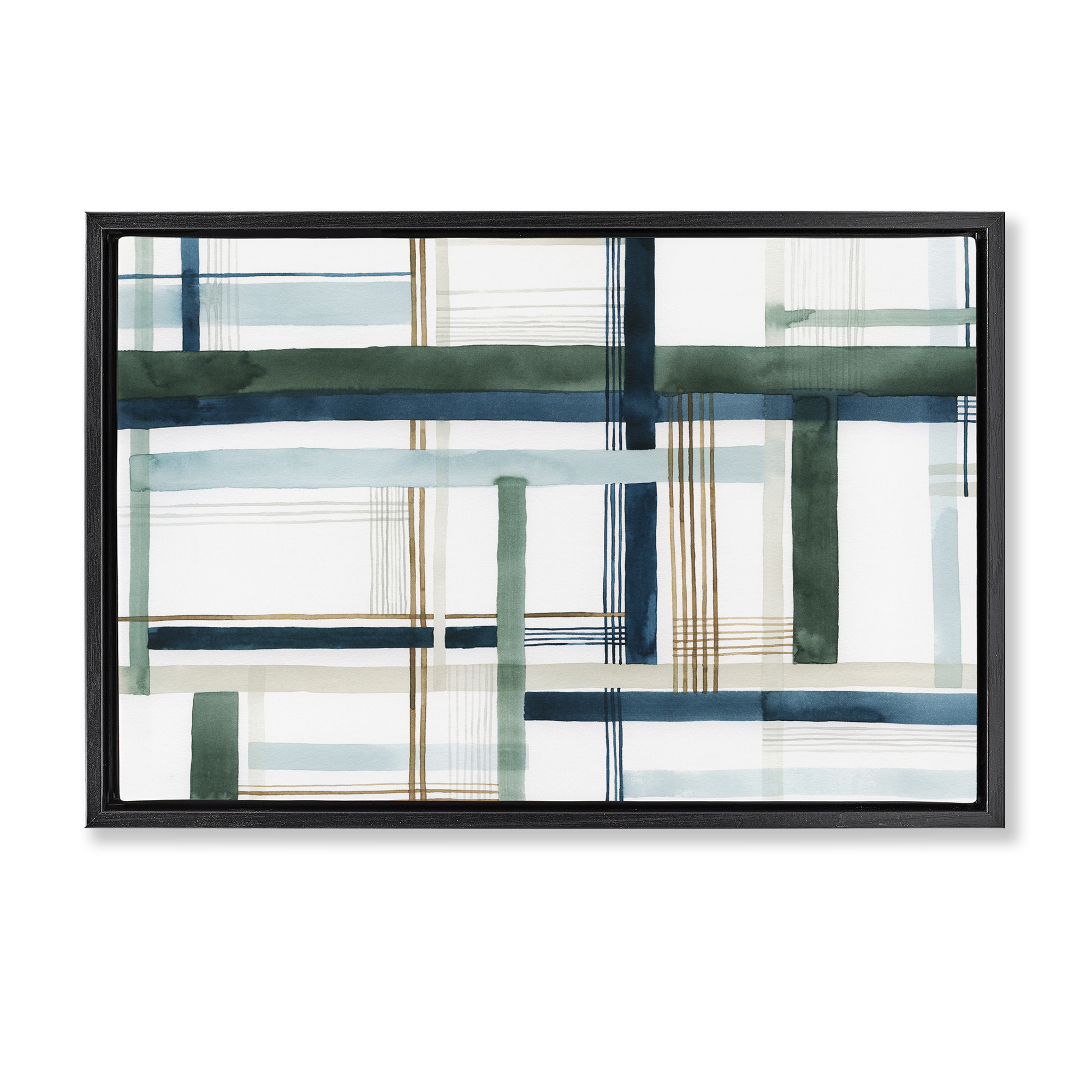 Stupell Industries Layered Woven Pattern Abstract Painting Black Floater Framed Canvas Art Print Wall Art, 31 x 21