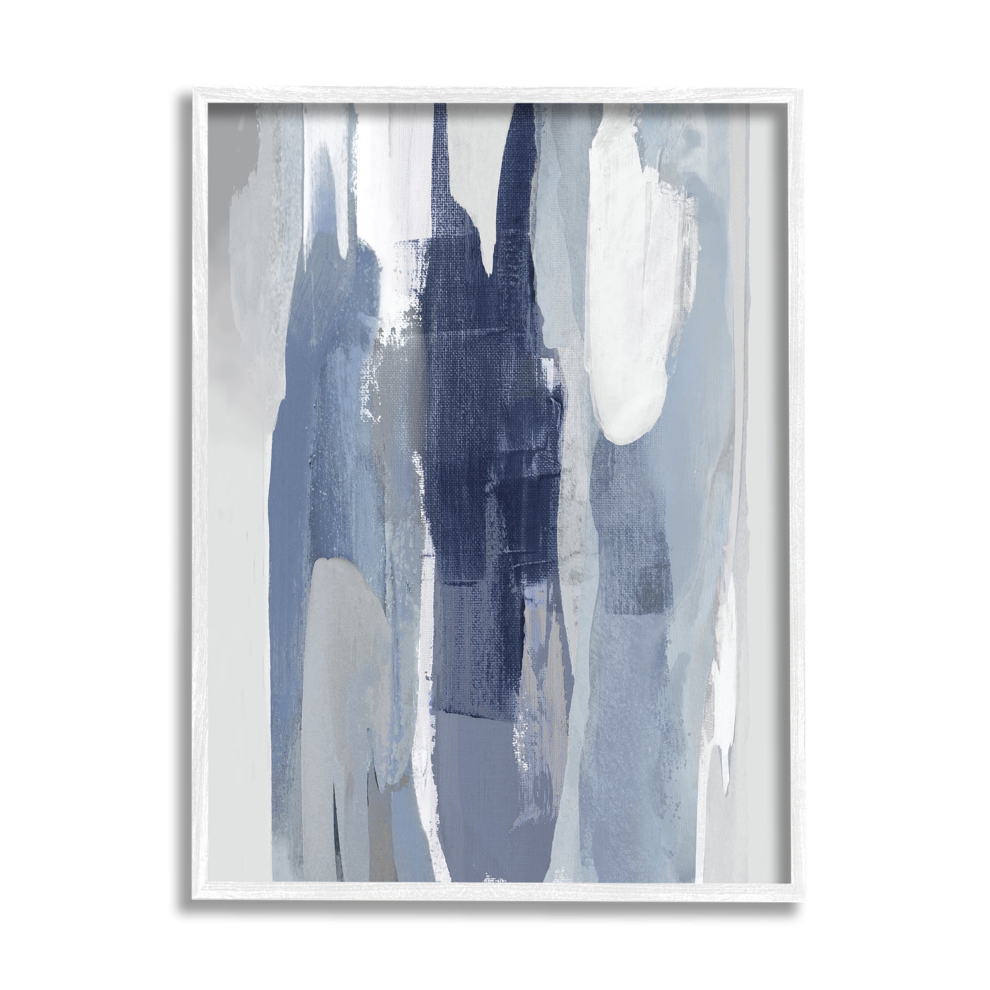 Stupell Industries Layers of Blue and White Abstract Movements Graphic Art White Framed Art Print Wall Art, 24x30, by Jackie Hanson