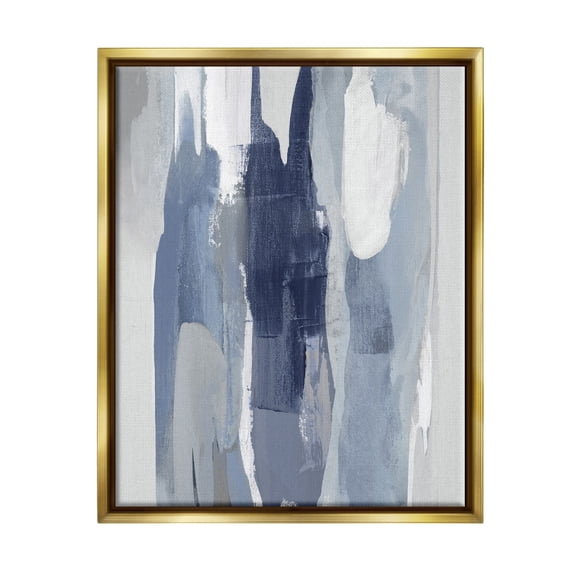 Stupell Industries Layers of Blue and White Abstract Movements Metallic Gold Framed Floating Canvas Wall Art, 16x20, by Jackie Hanson