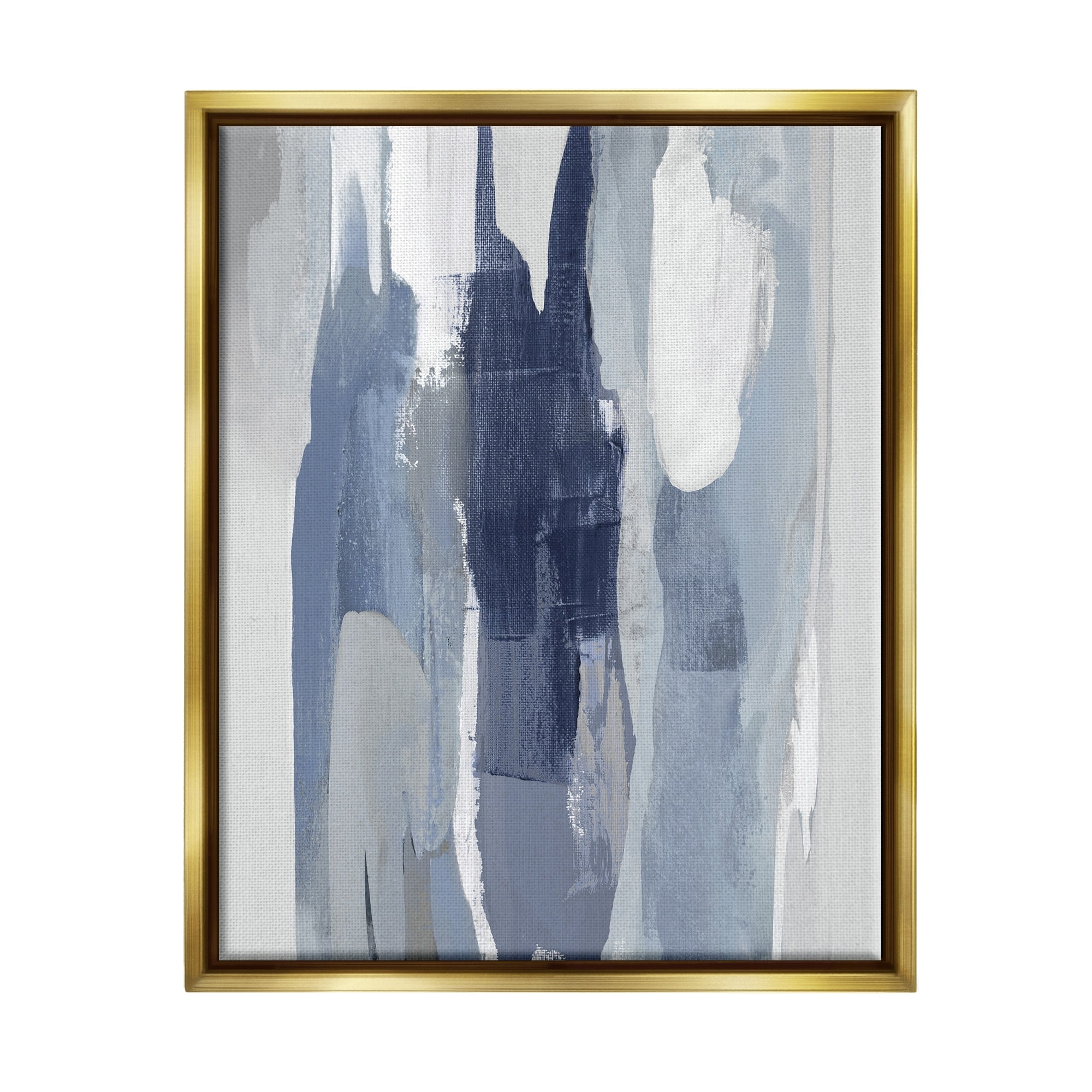 Stupell Industries Layers of Blue and White Abstract Movements Metallic Gold Framed Floating Canvas Wall Art, 24x30, by Jackie Hanson