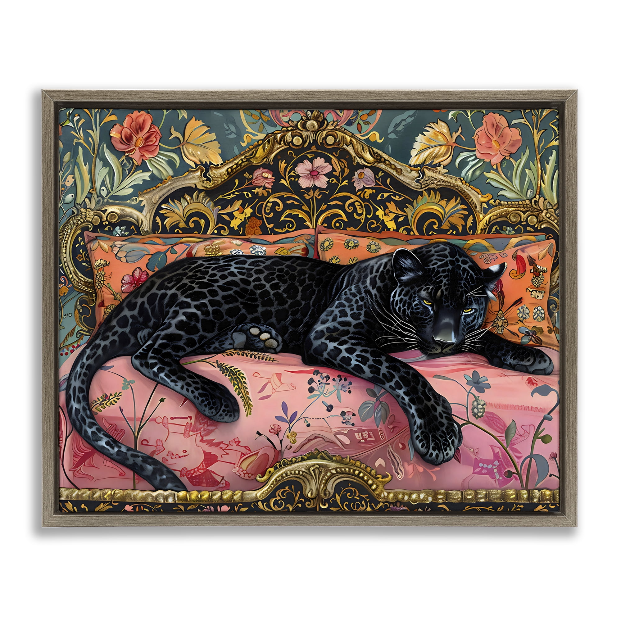 Stupell Industries Lazy Black Elegant Leopard Brown Framed Floater Canvas Wall Art, design by Creative Studio