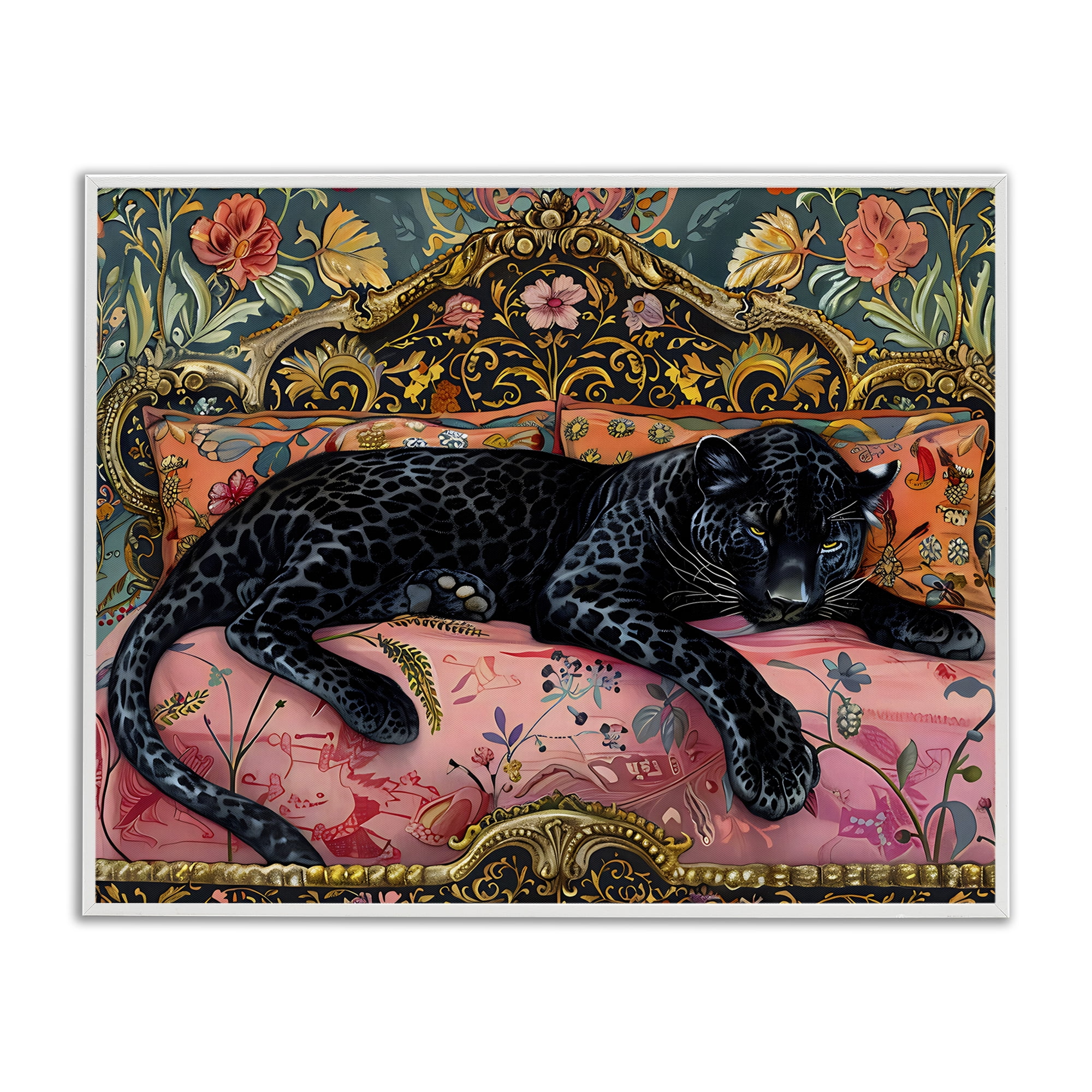 Stupell Industries Lazy Black Elegant Leopard White Framed Giclee Art, design by Creative Studio
