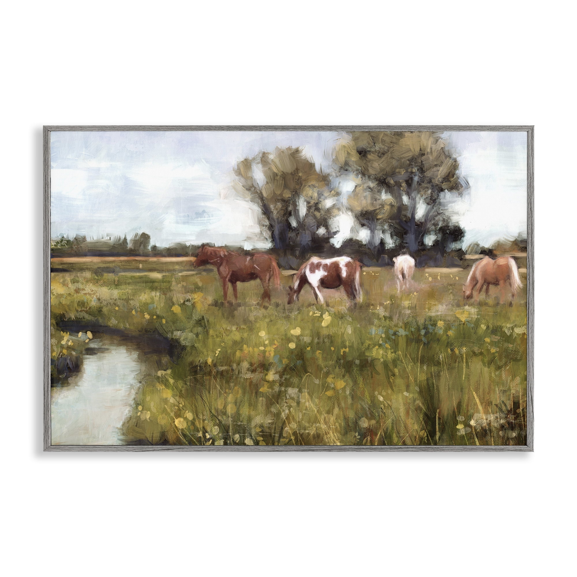 Stupell Industries Lazy Day Horse Landscape Landscape Painting Gray Framed Art Print Wall Art, 24 x 16