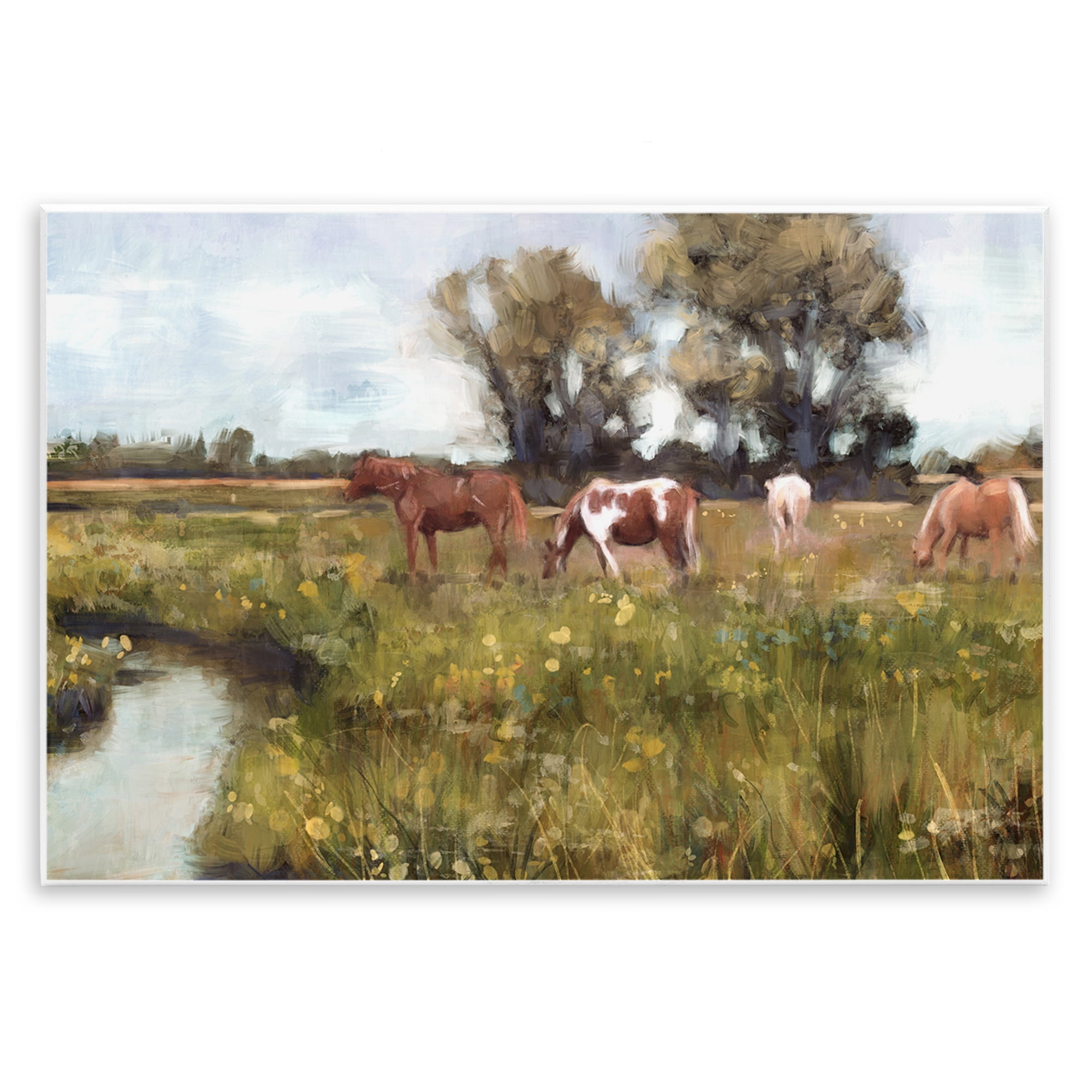 Stupell Industries Lazy Day Horse Landscape Landscape Painting Unframed Art Print Wall Art, 19 x 13