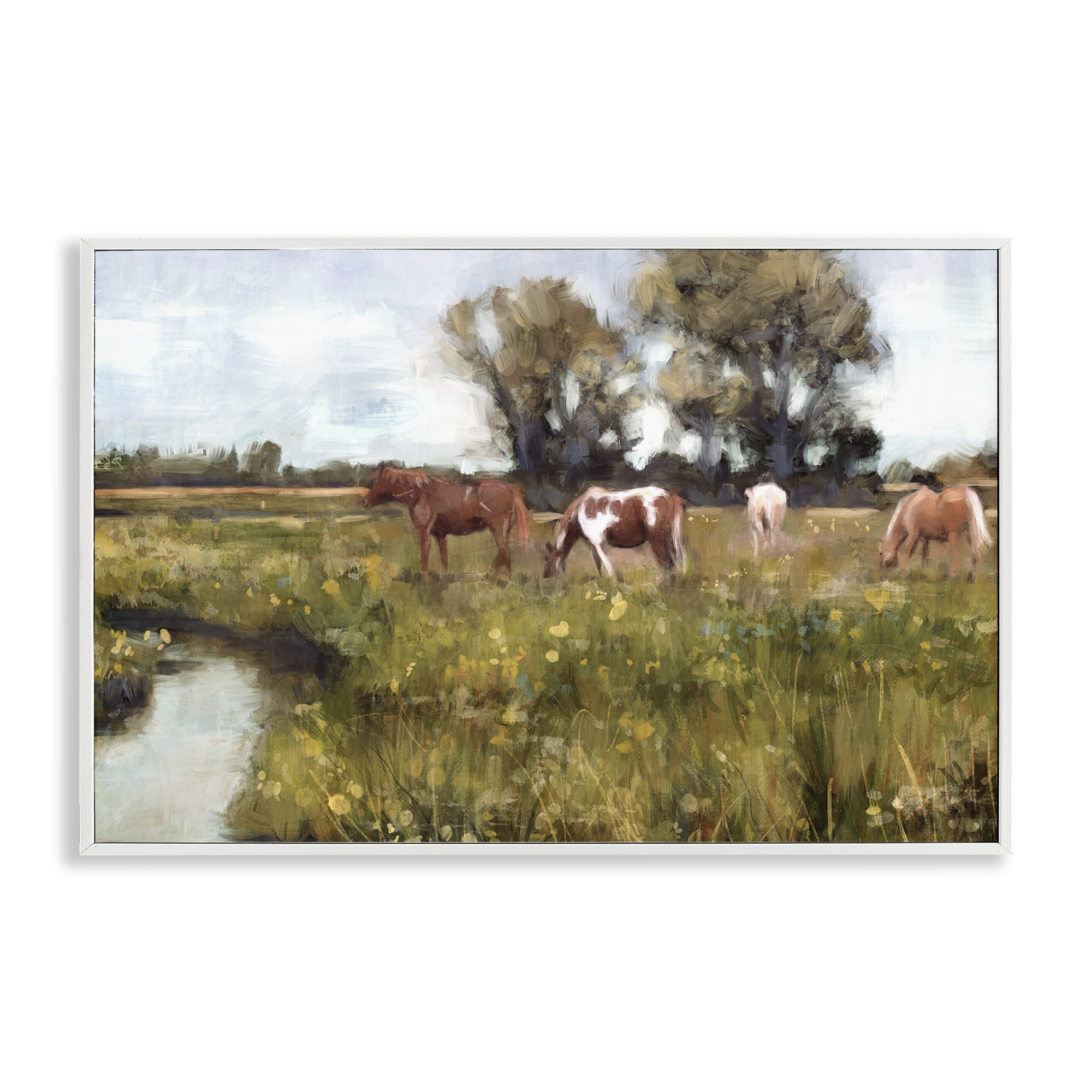 Stupell Industries Lazy Day Horse Landscape Landscape Painting White Framed Art Print Wall Art, 30 x 20