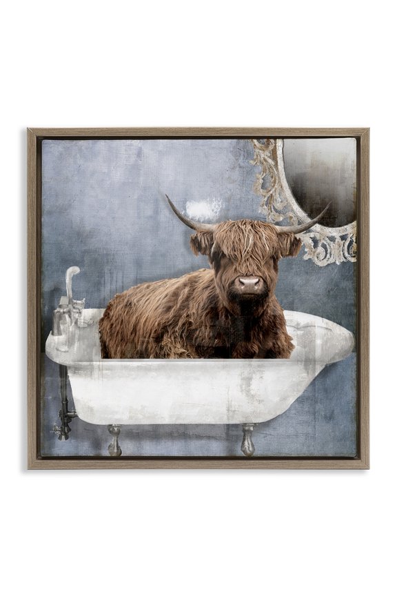 Industries Le Bain Bleu Cattle Brown Framed Floater Canvas Wall Art design by Sophie 6, 18 x 18