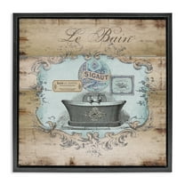 Stupell Industries Le Bain Vintage Style Bath Typography Painting Black Floater Framed Canvas Art Print Wall Art, 18 x 18