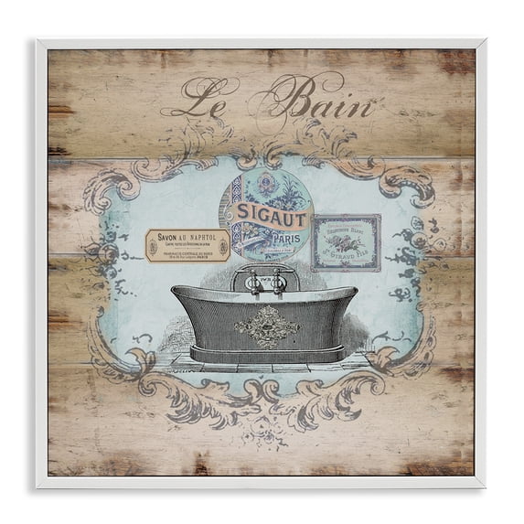 Stupell Industries Le Bain Vintage Style Bath Typography Painting White Framed Art Print Wall Art, 12 x 12