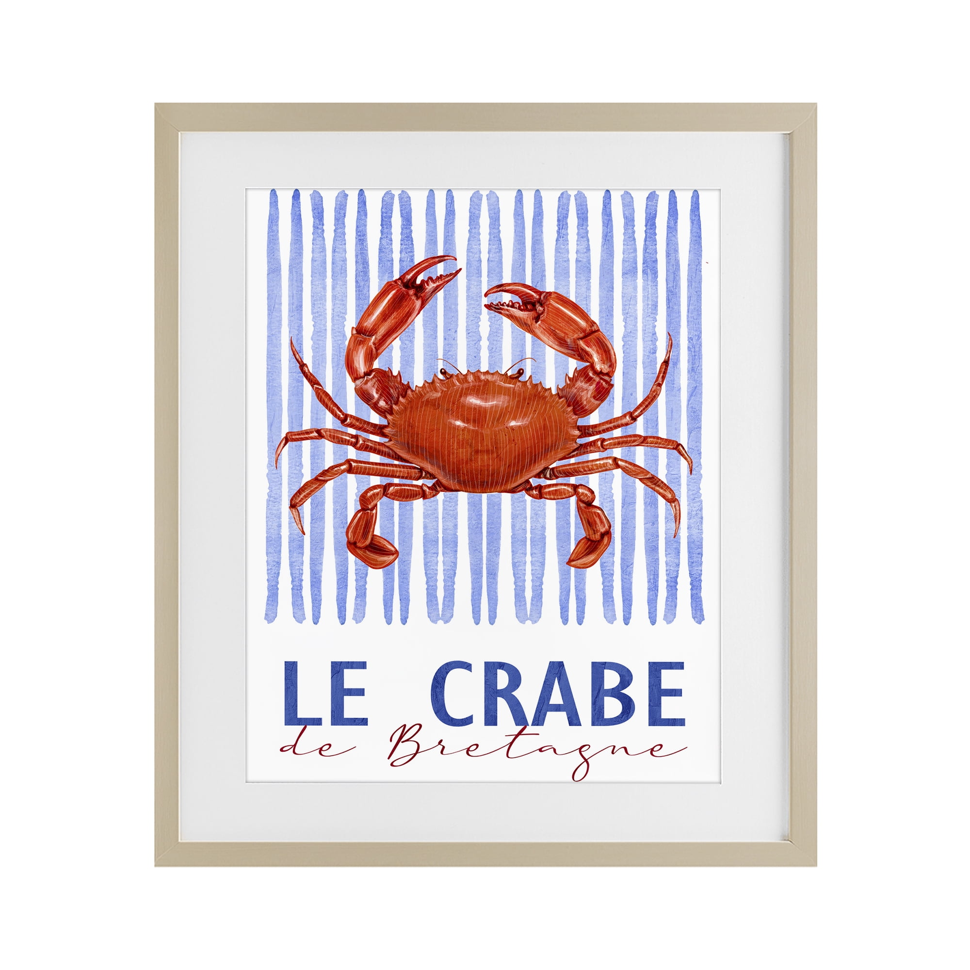 Stupell Industries Le Crabe Nautical Stripes Birch Framed Print Under Glass, design by Kim Allen