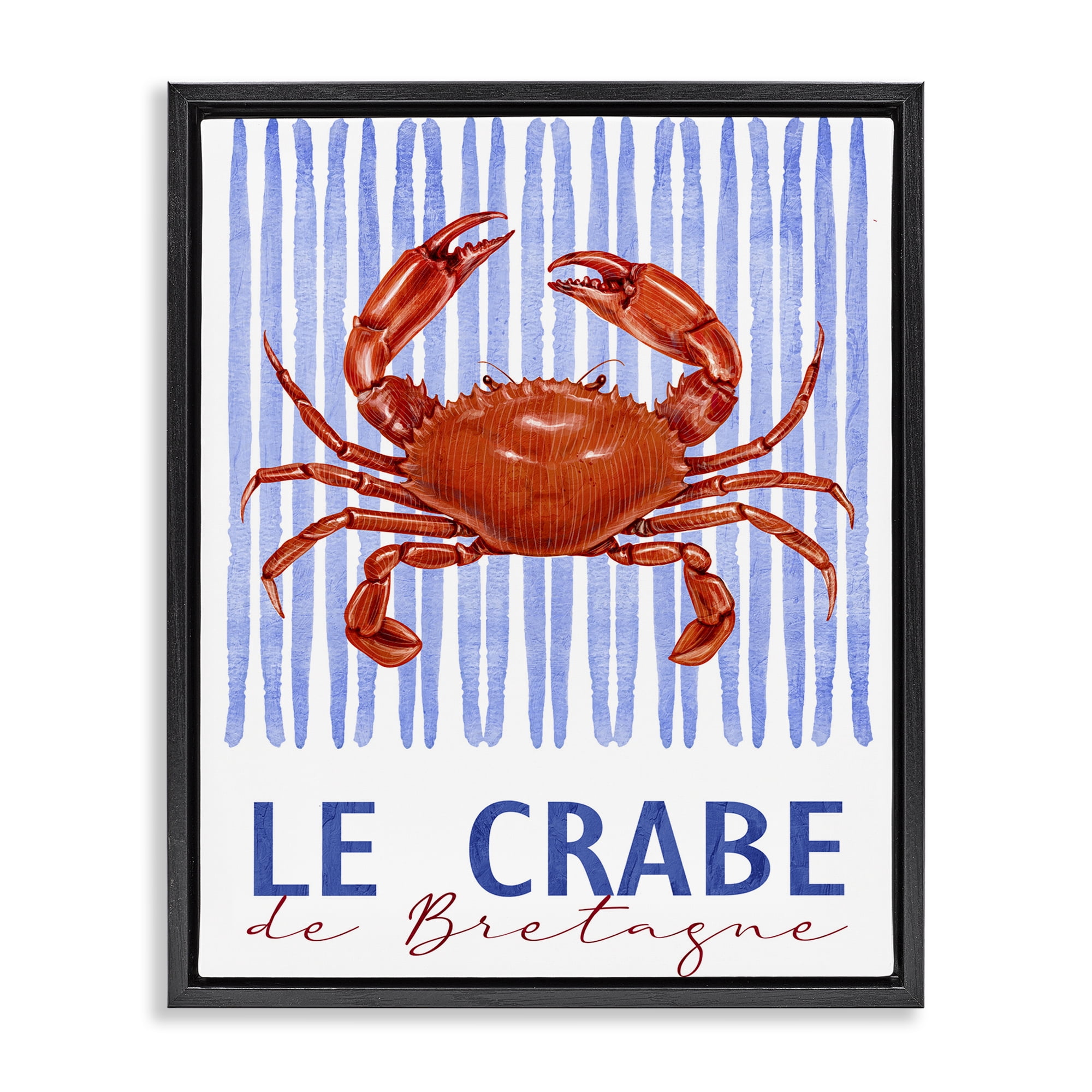 Stupell Industries Le Crabe Nautical Stripes Black Framed Floater Canvas Wall Art, design by Kim Allen