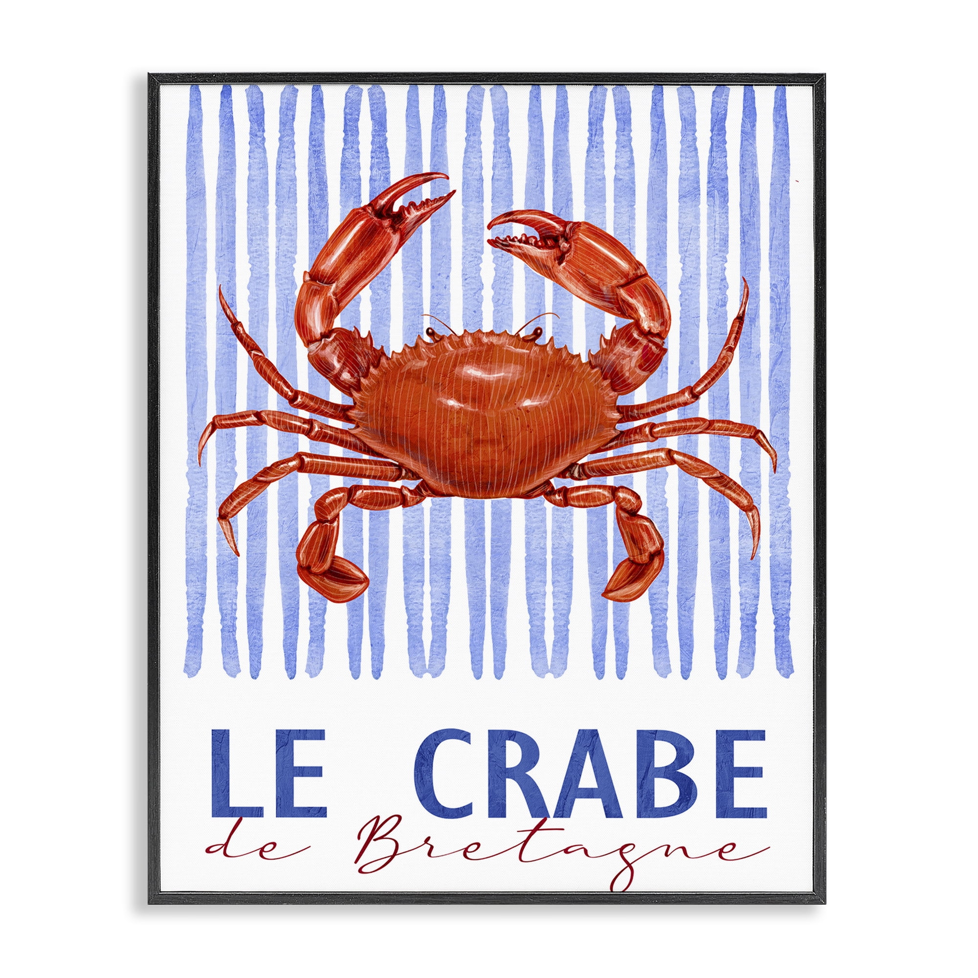 Stupell Industries Le Crabe Nautical Stripes Black Framed Giclee Art, design by Kim Allen