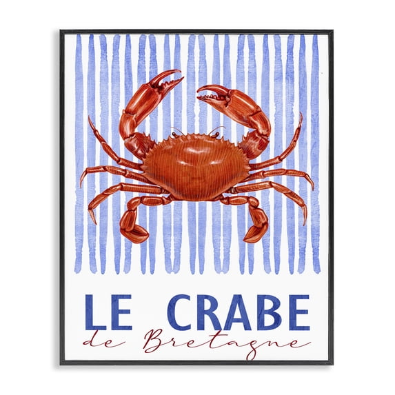 Stupell Industries Traditional Le Crabe Nautical Stripes Black Framed Giclee Art, 11 x 14, by Kim Allen