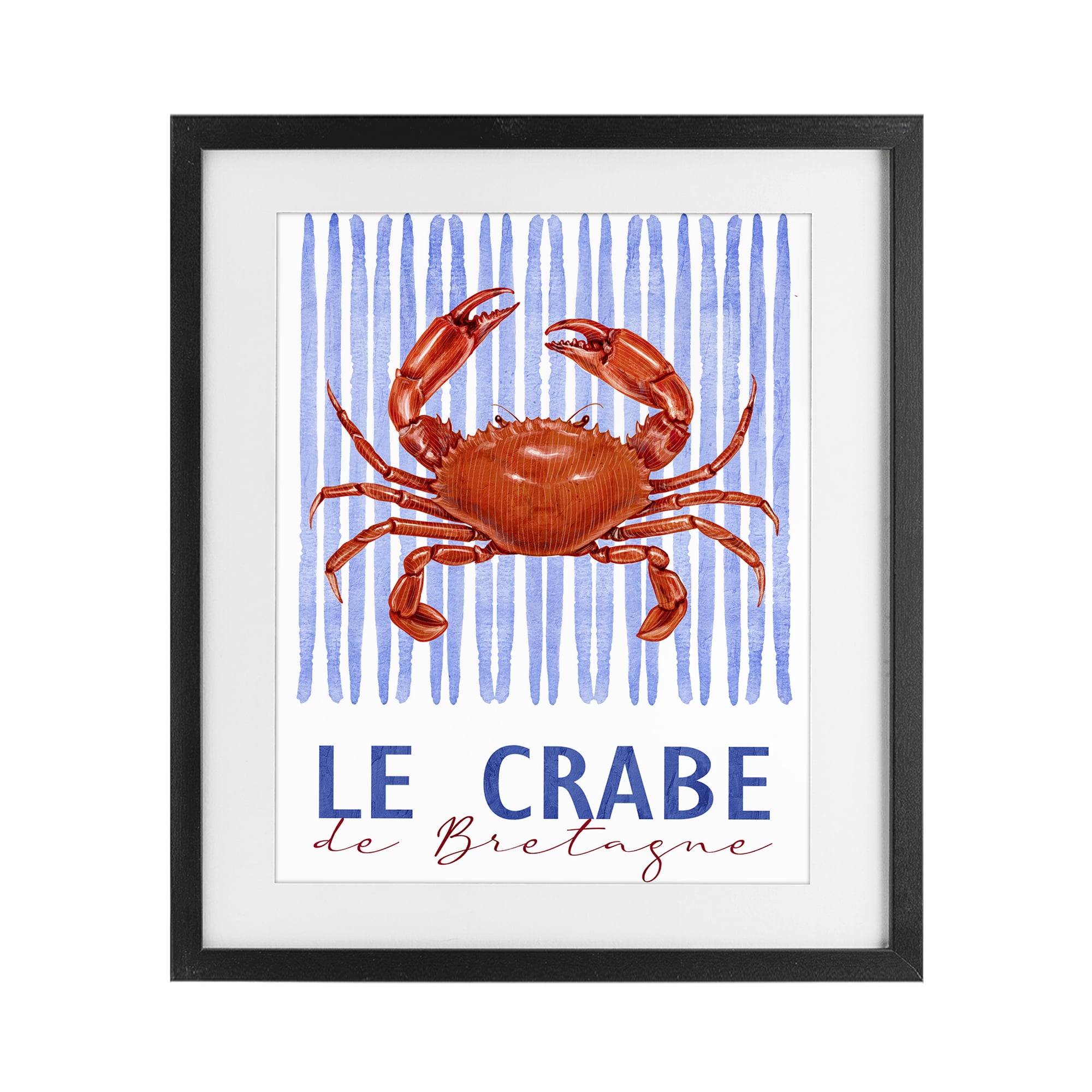 Stupell Industries Le Crabe Nautical Stripes Black Framed Print Under Glass, design by Kim Allen