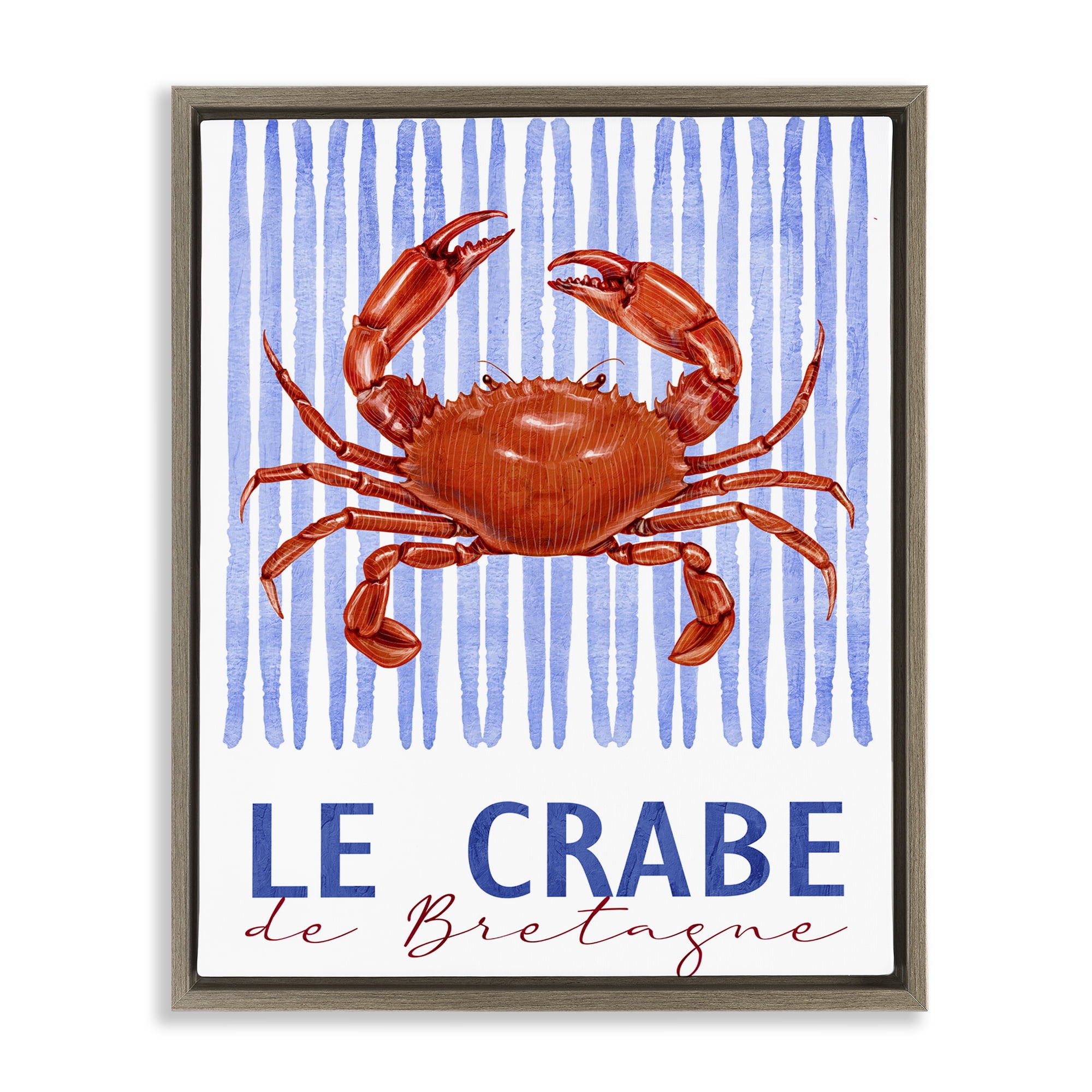 Stupell Industries Le Crabe Nautical Stripes Brown Framed Floater Canvas Wall Art, design by Kim Allen
