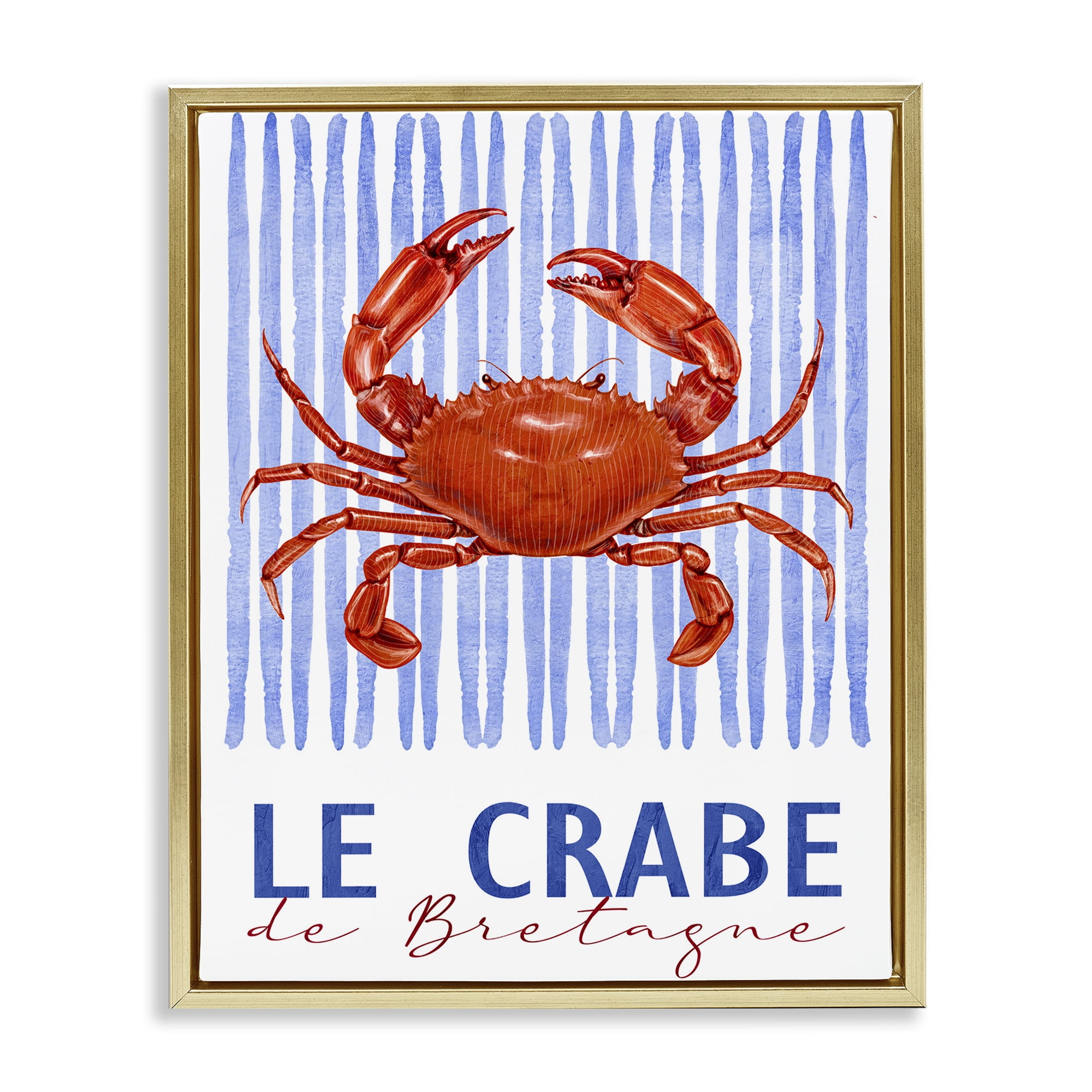 Stupell Industries Le Crabe Nautical Stripes Gold Framed Floater Canvas Wall Art, design by Kim Allen