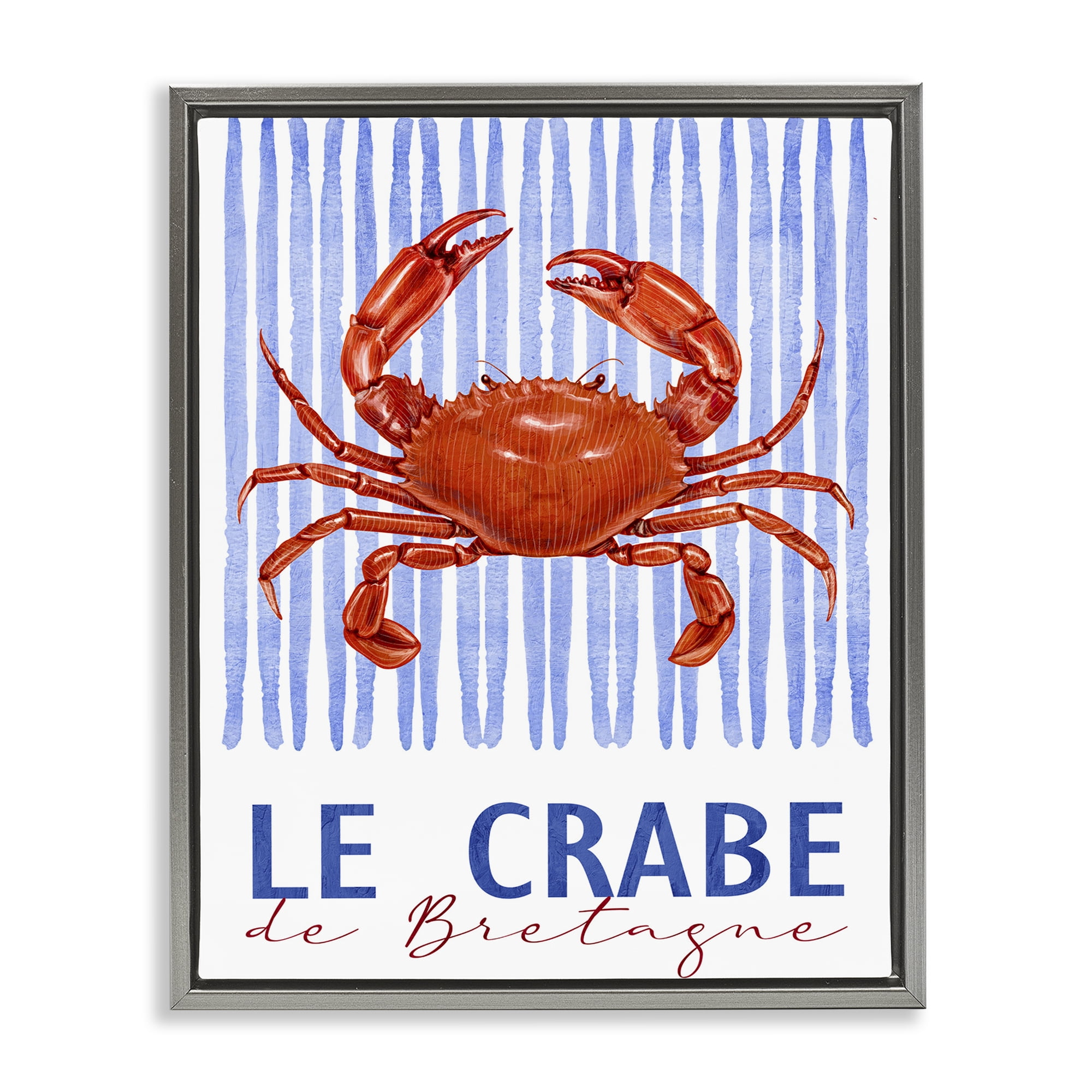Stupell Industries Le Crabe Nautical Stripes Gray Framed Floater Canvas Wall Art, design by Kim Allen