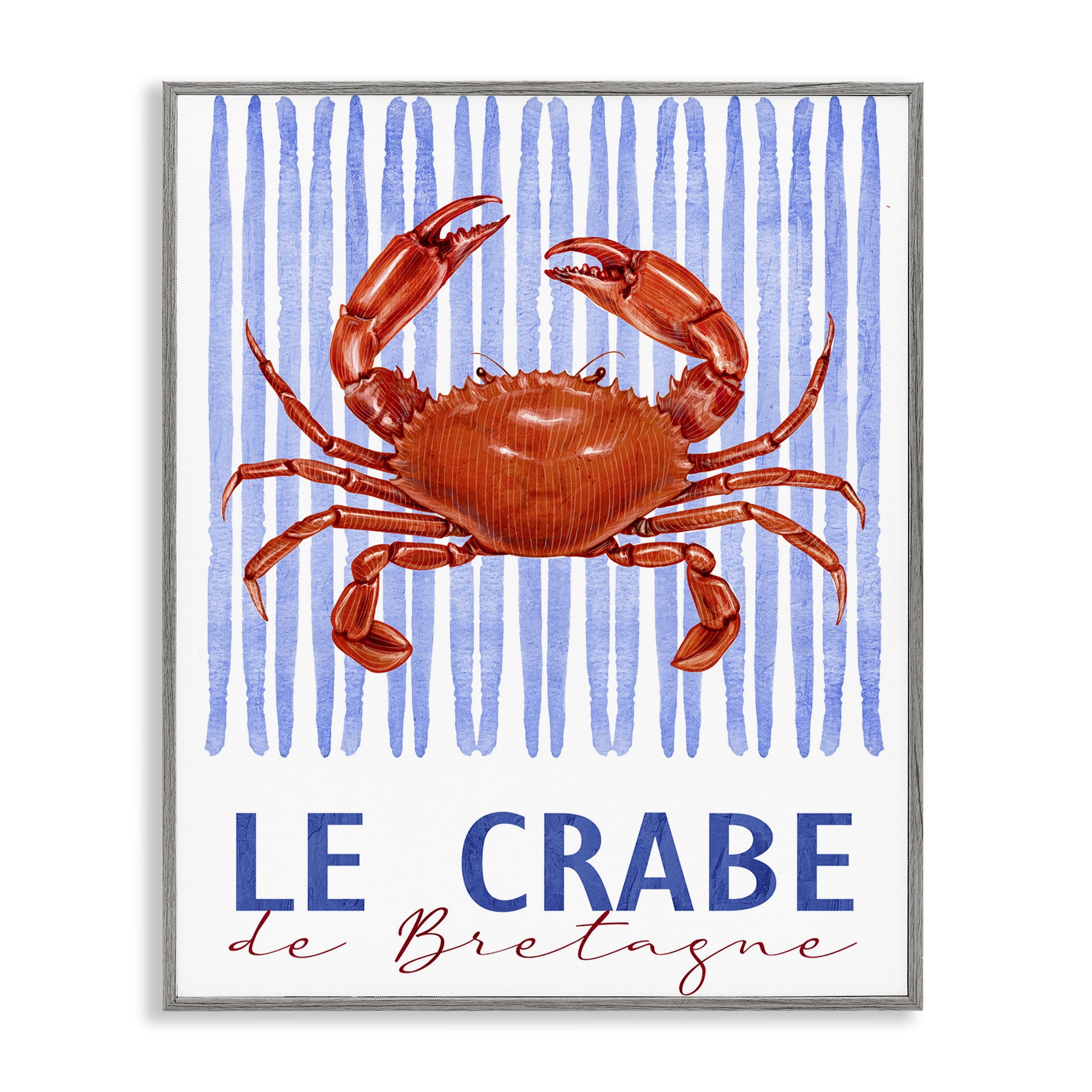 Stupell Industries Le Crabe Nautical Stripes Gray Framed Giclee Art, design by Kim Allen