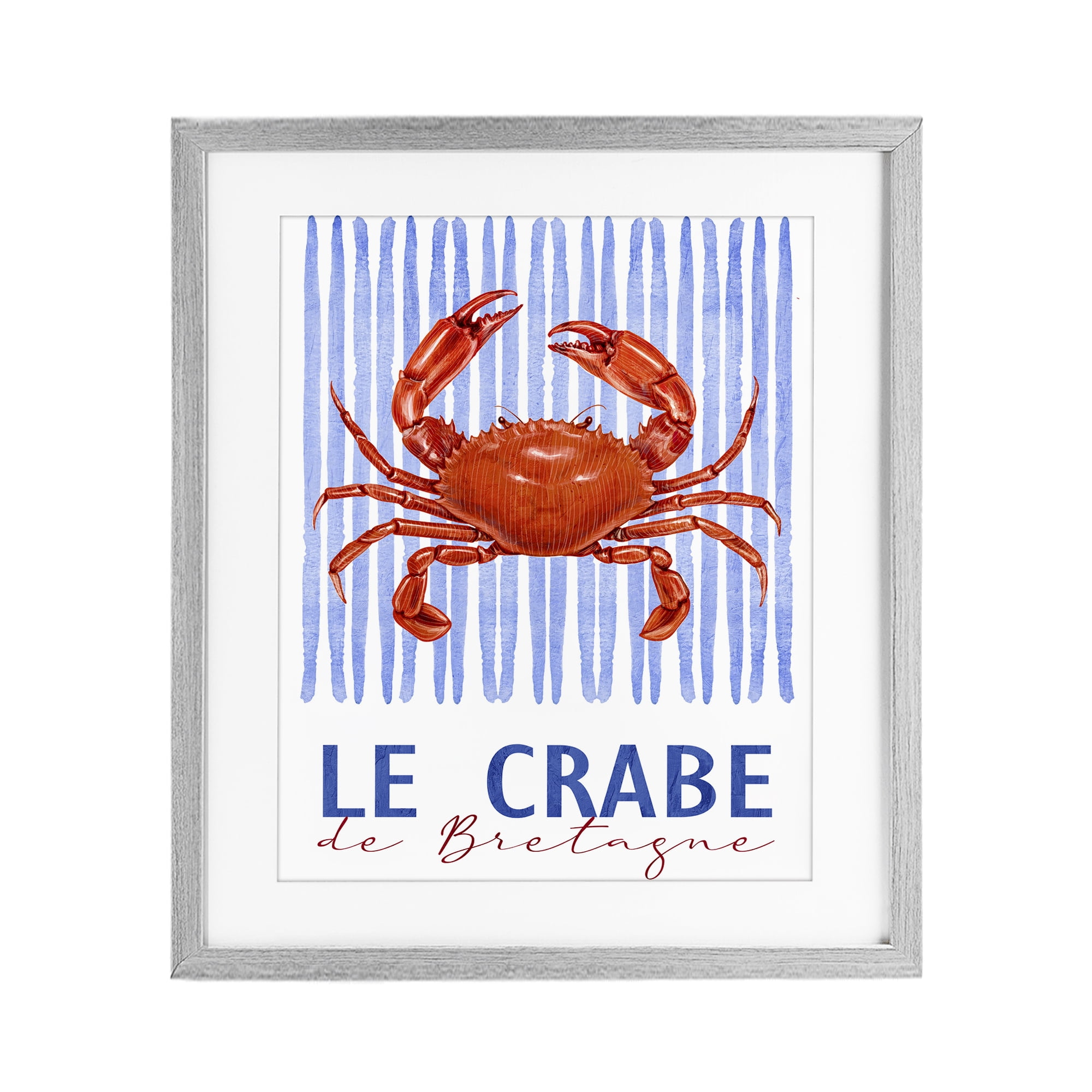 Stupell Industries Le Crabe Nautical Stripes Gray Framed Print Under Glass, design by Kim Allen