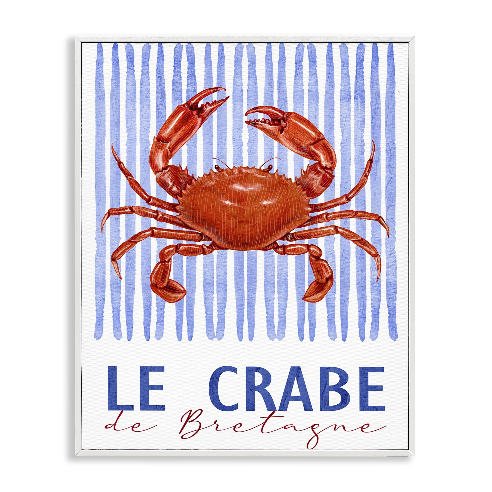 Stupell Industries Le Crabe Nautical Stripes White Framed Giclee Art, design by Kim Allen