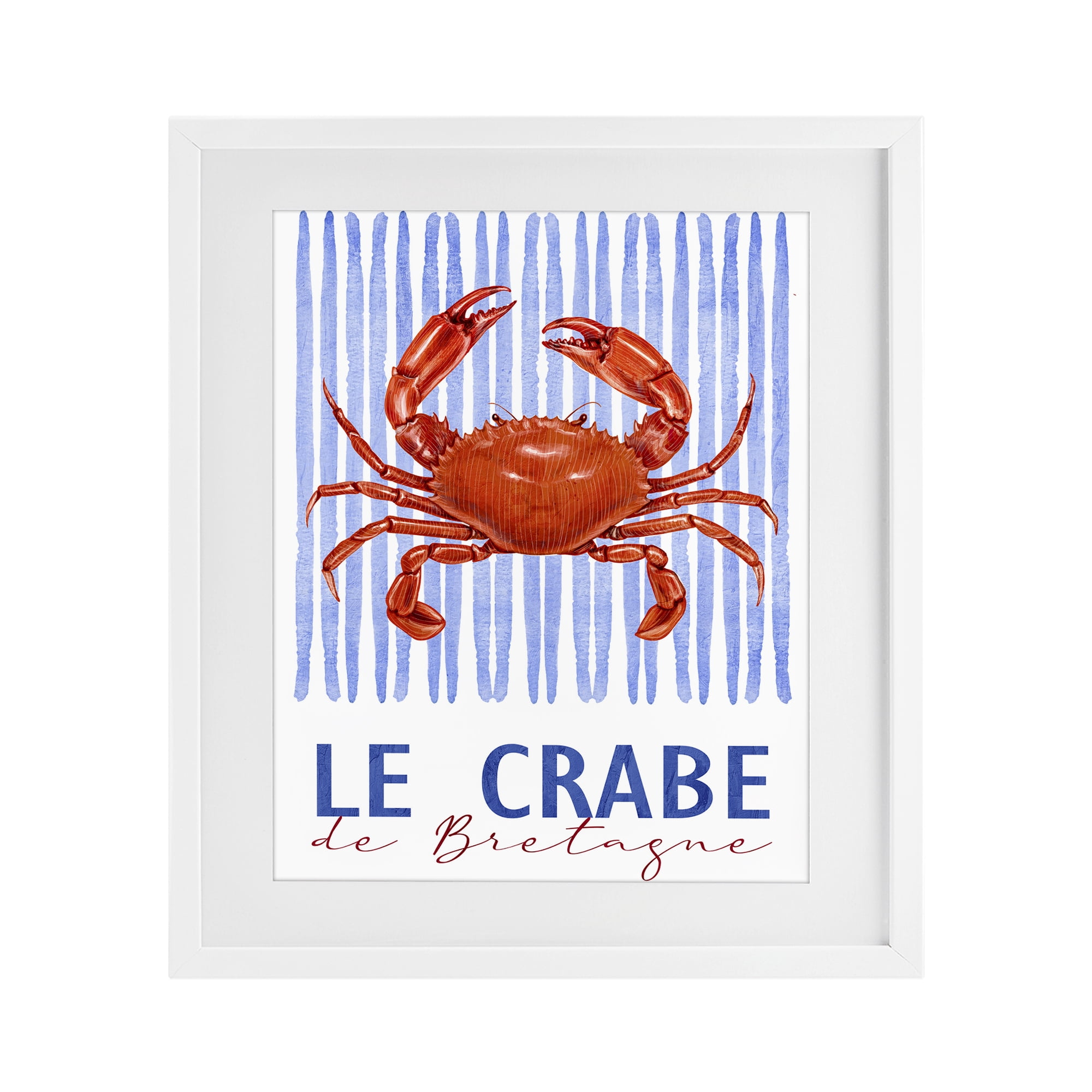 Stupell Industries Le Crabe Nautical Stripes White Framed Print Under Glass, design by Kim Allen