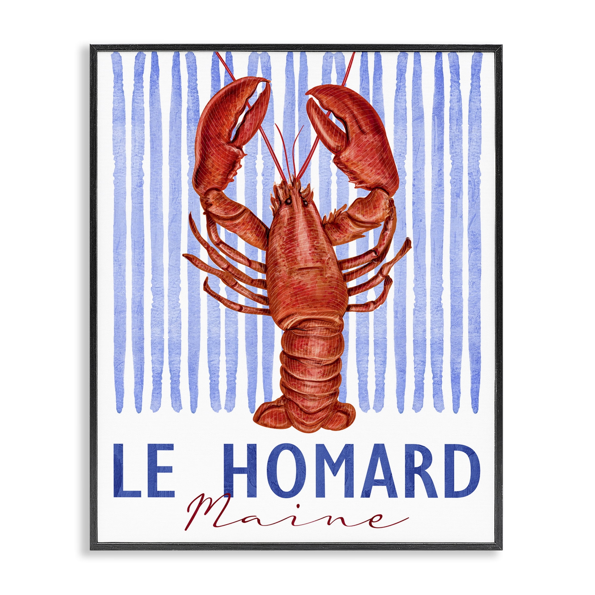 Stupell Industries Le Homard Nautical Stripes Black Framed Giclee Art, design by Kim Allen