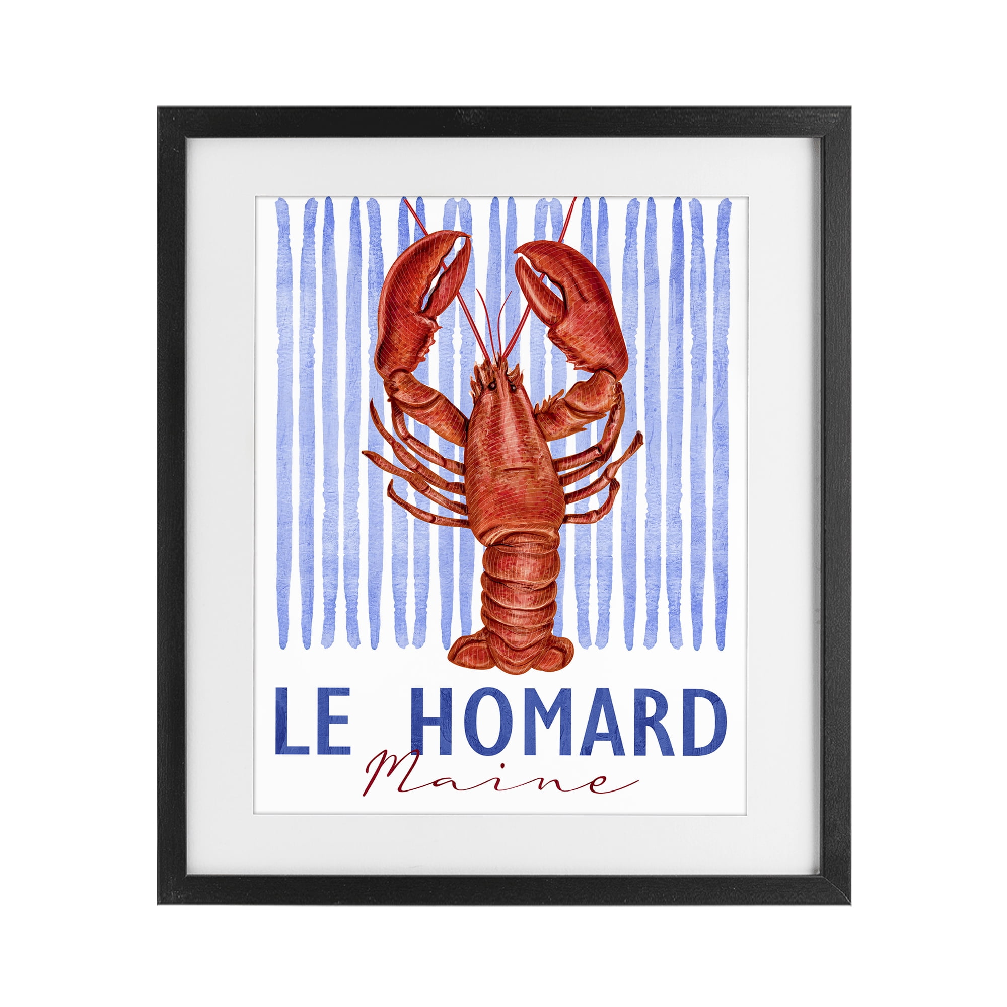 Stupell Industries Le Homard Nautical Stripes Black Framed Print Under Glass, design by Kim Allen