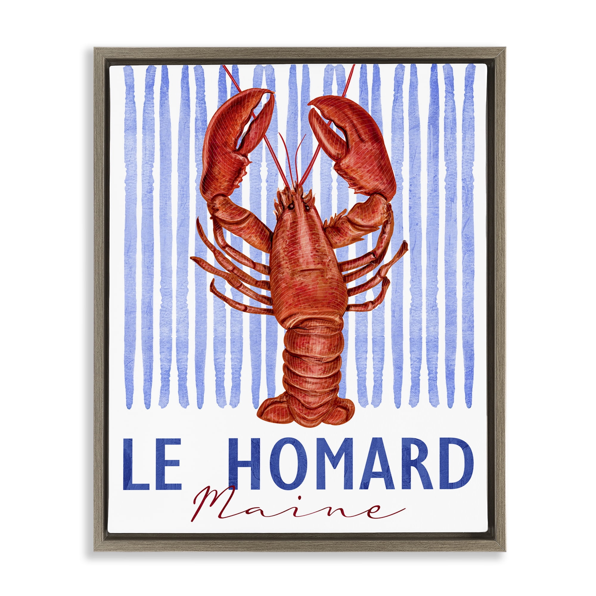 Stupell Industries Le Homard Nautical Stripes Brown Framed Floater Canvas Wall Art, design by Kim Allen