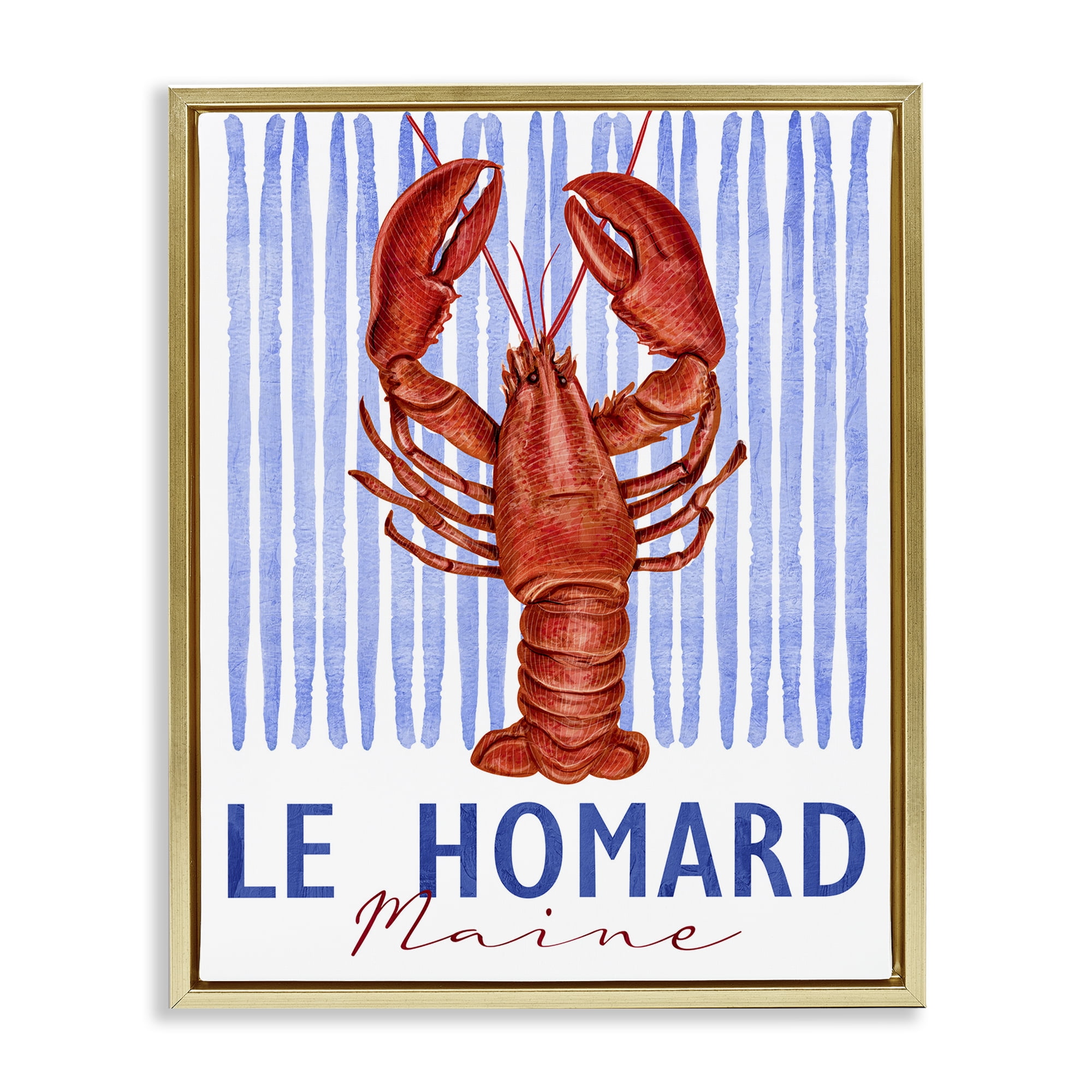 Stupell Industries Le Homard Nautical Stripes Gold Framed Floater Canvas Wall Art, design by Kim Allen
