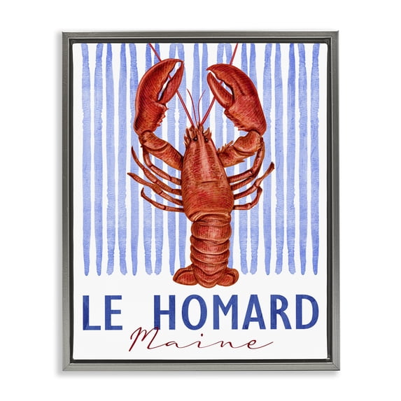 Stupell Industries Traditional Le Homard Nautical Stripes Gray Floating Frame Canvas Art, 25 x 31, by Kim Allen