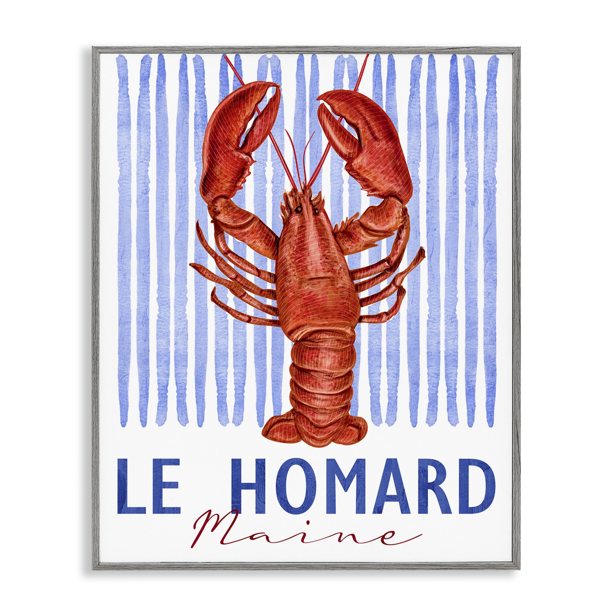Stupell Industries Le Homard Nautical Stripes Gray Framed Giclee Art, design by Kim Allen