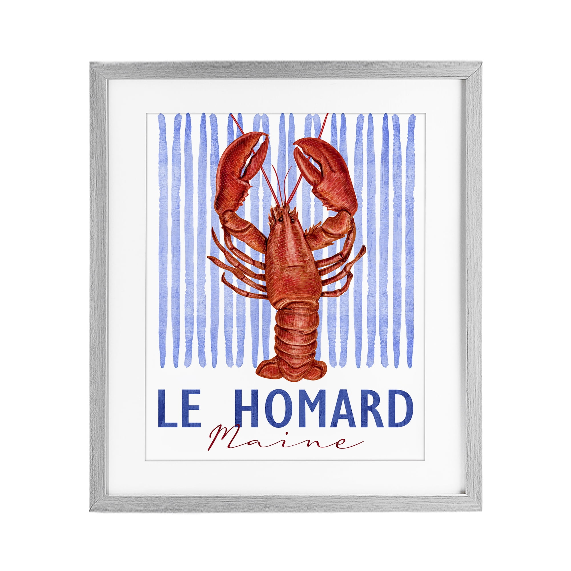 Stupell Industries Le Homard Nautical Stripes Gray Framed Print Under Glass, design by Kim Allen