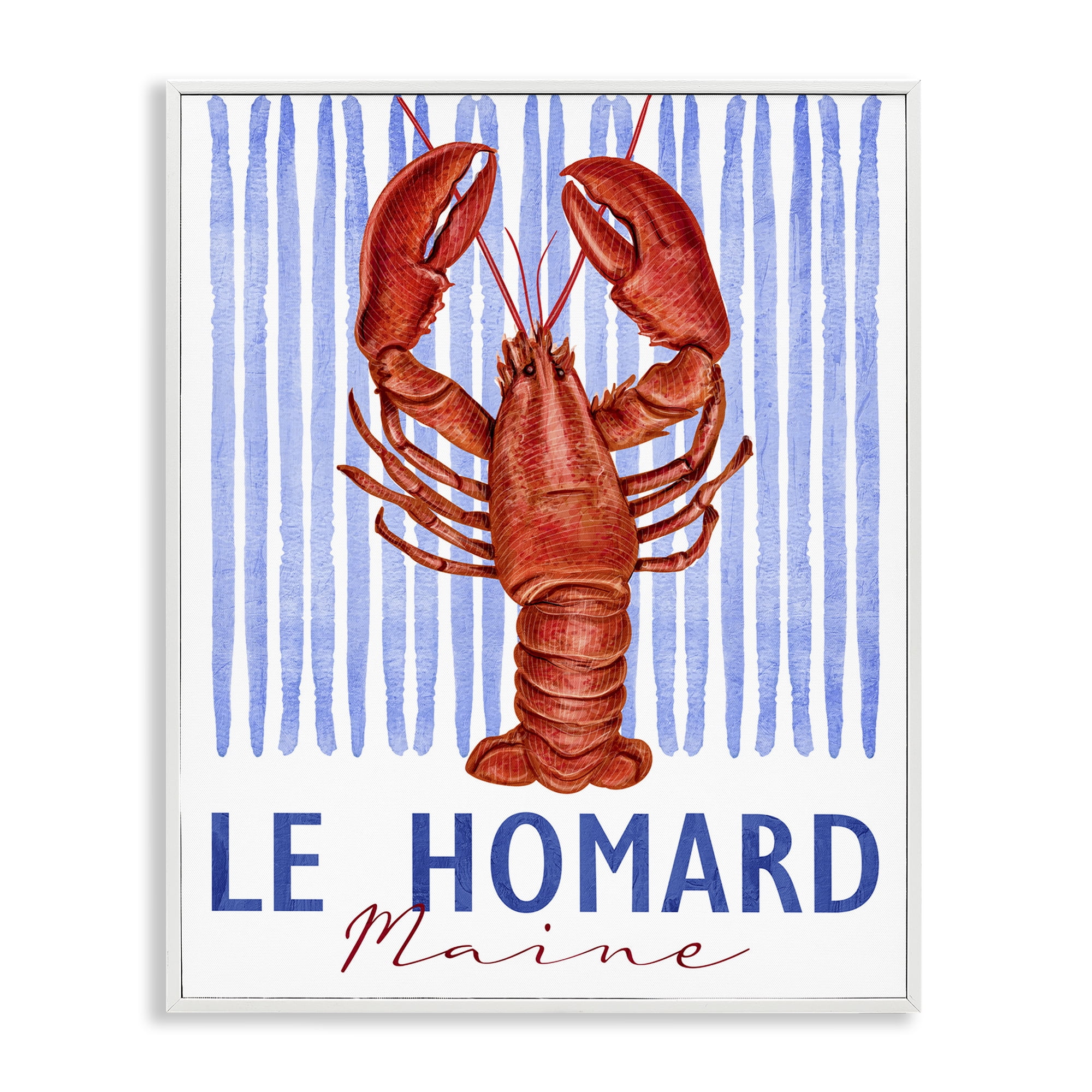 Stupell Industries Le Homard Nautical Stripes White Framed Giclee Art, design by Kim Allen