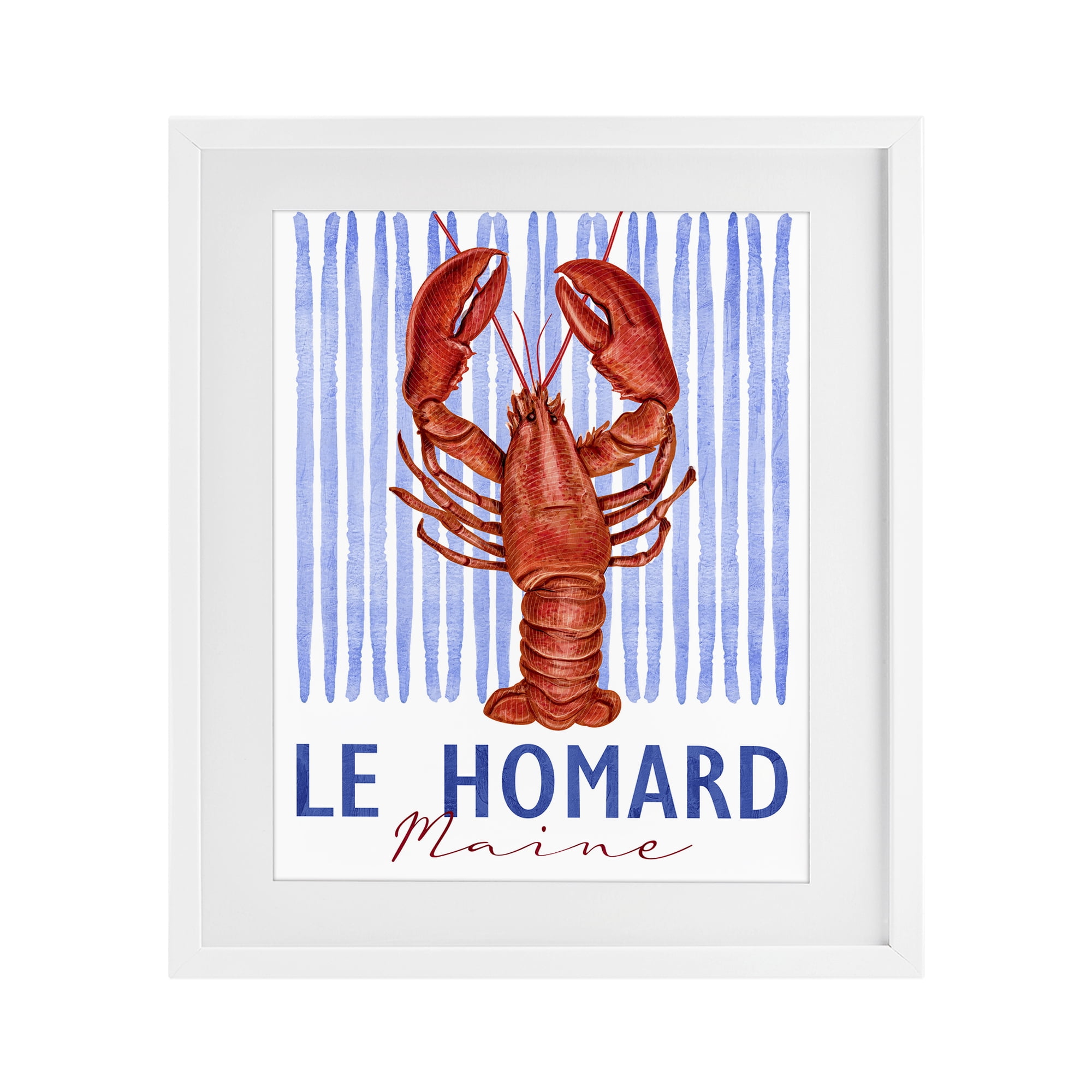 Stupell Industries Le Homard Nautical Stripes White Framed Print Under Glass, design by Kim Allen