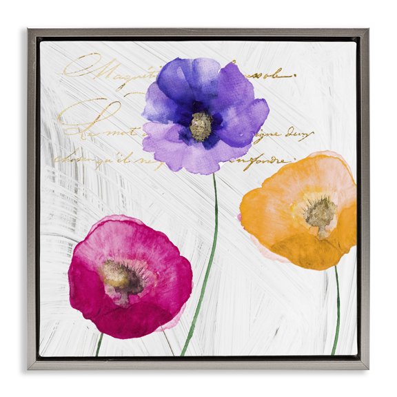 Stupell Industries Le Jardin Poppies Gray Framed Floater Canvas Wall Art design by Sophie 6, 25 x 25