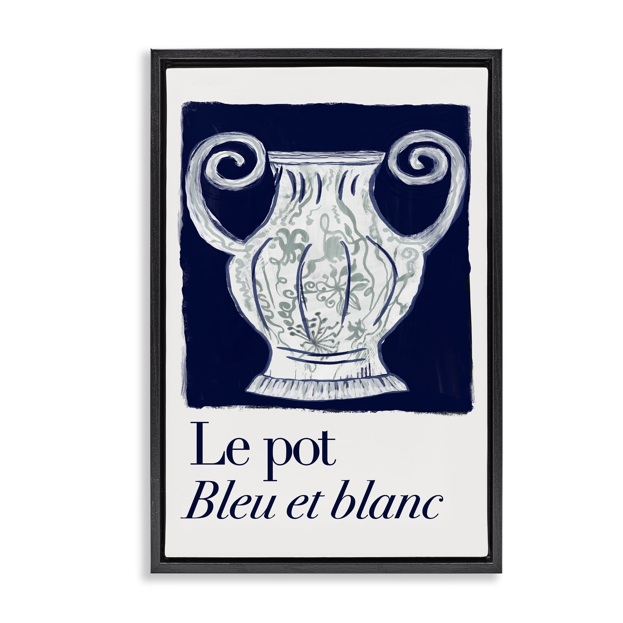 Stupell Industries Le Pot Ornate Vase History & Language Painting Black Floater Framed Canvas Art Print Wall Art, 17 x 25