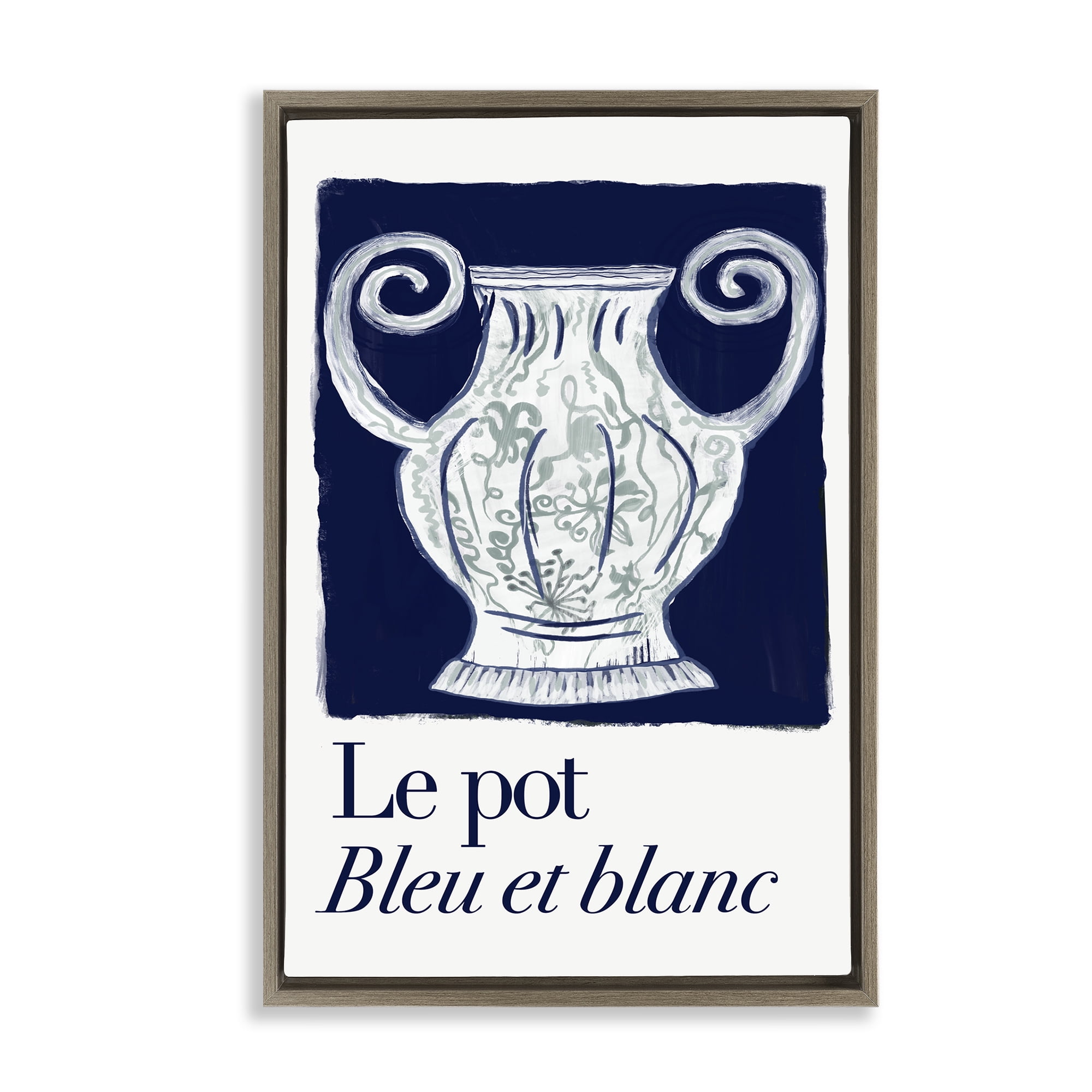 Stupell Industries Le Pot Ornate Vase History & Language Painting Brown Floater Framed Canvas Art Print Wall Art, 17 x 25