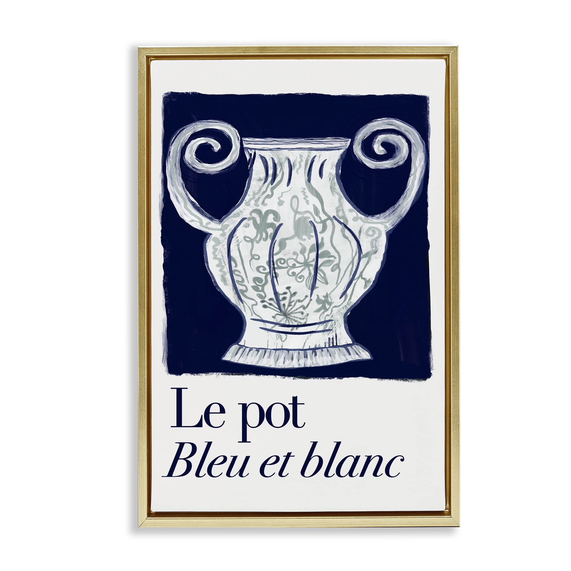 Stupell Industries Le Pot Ornate Vase History & Language Painting Gold Floater Framed Canvas Art Print Wall Art, 17 x 25
