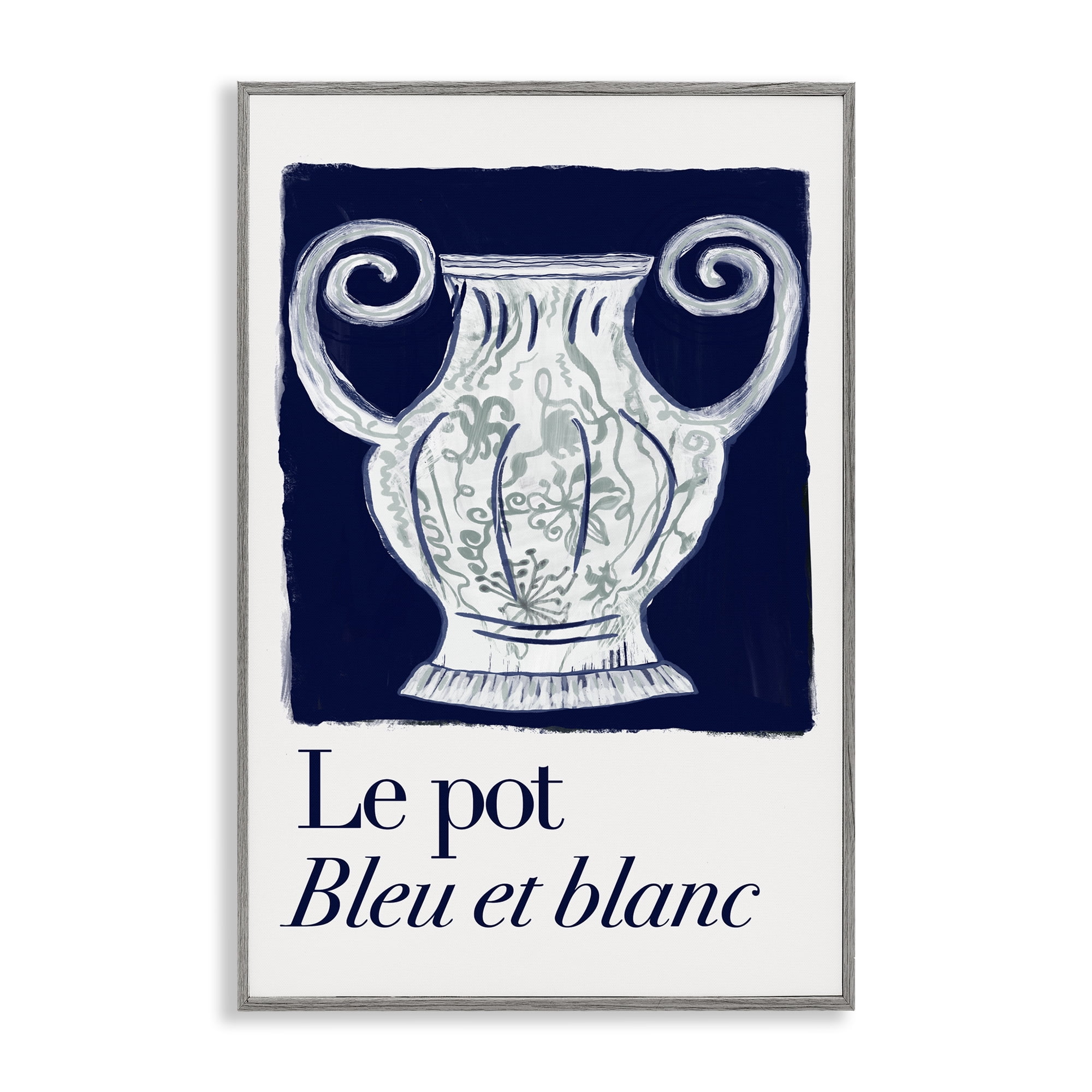 Stupell Industries Le Pot Ornate Vase History & Language Painting Gray Framed Art Print Wall Art, 12 x 18