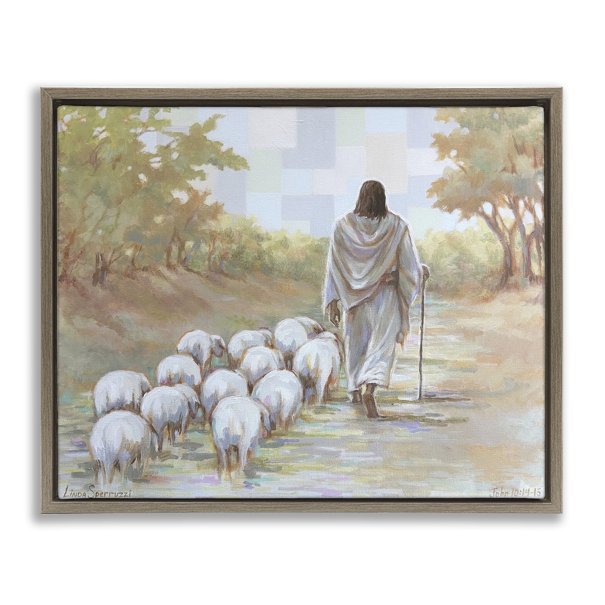 Stupell Industries Lead On Good Shepherd Brown Framed Floater Canvas Wall Art, design by Linda Sperruzzi