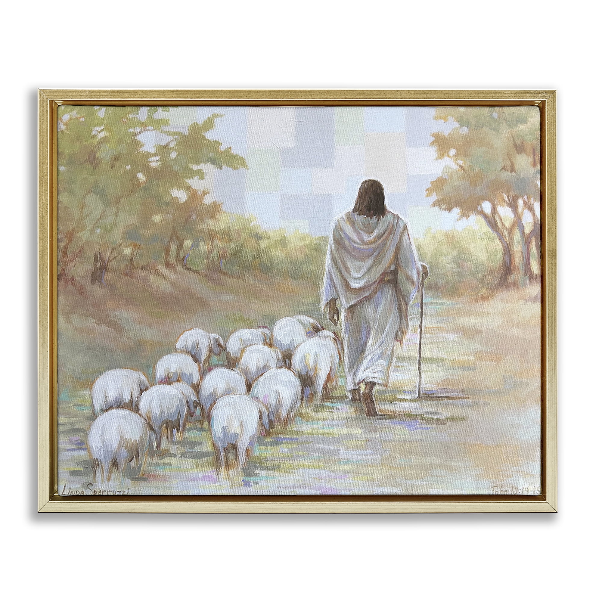 Stupell Industries Lead On Good Shepherd Gold Framed Floater Canvas Wall Art, design by Linda Sperruzzi
