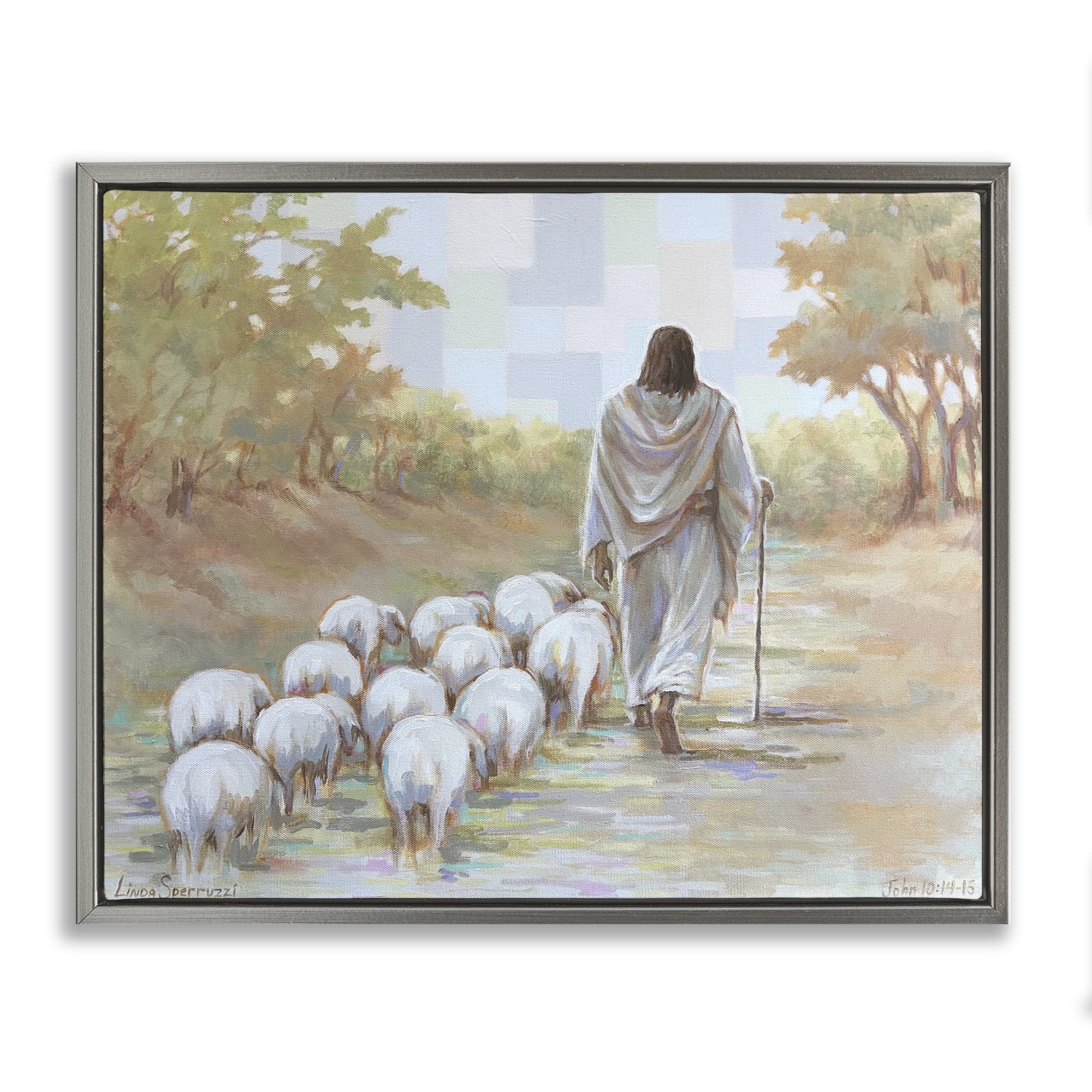 Stupell Industries Lead On Good Shepherd Gray Framed Floater Canvas Wall Art, design by Linda Sperruzzi
