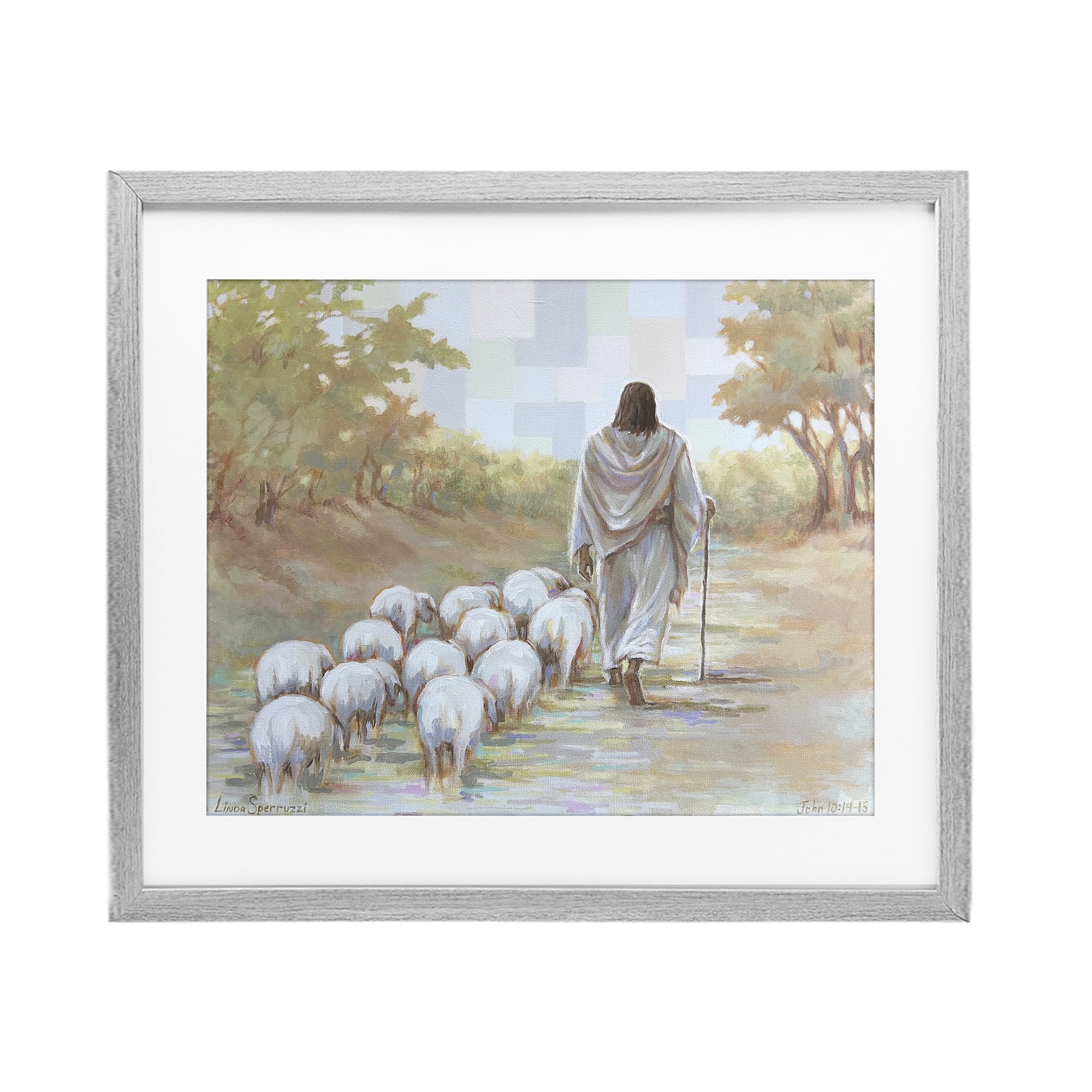 Stupell Industries Lead On Good Shepherd Gray Framed Print Under Glass, design by Linda Sperruzzi