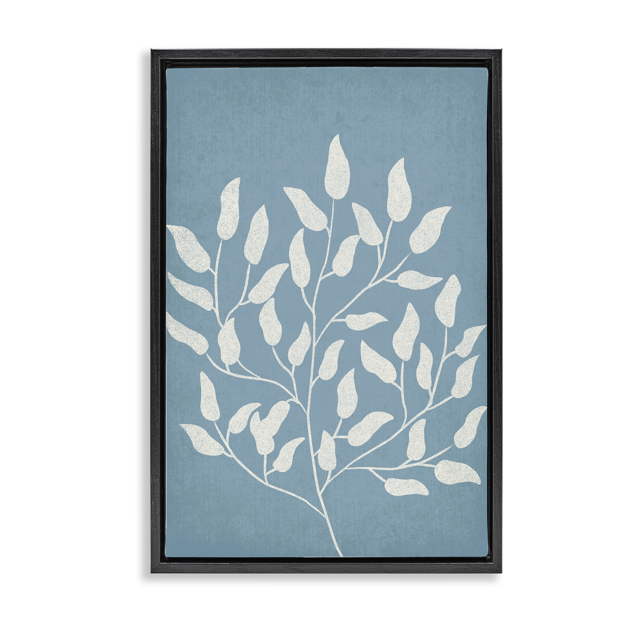 Stupell Industries Leaf Impressions on Blue Plants & Flowers Painting Black Floater Framed Canvas Art Print Wall Art, 17 x 25