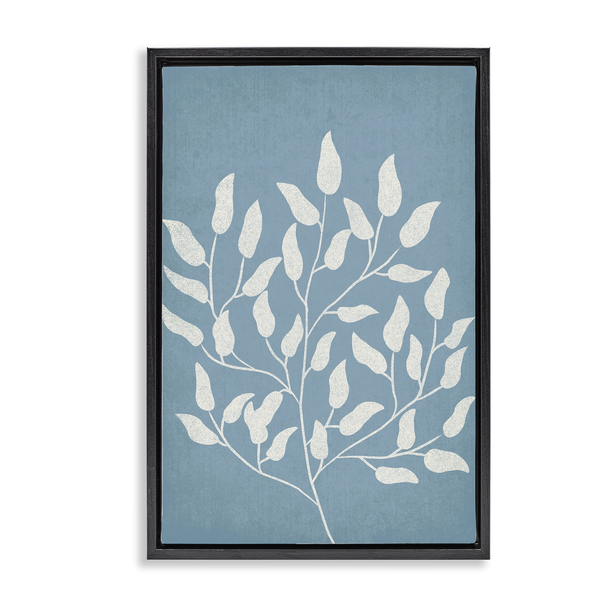 Stupell Industries Leaf Impressions on Blue Plants & Flowers Painting Black Floater Framed Canvas Art Print Wall Art, 21 x 31