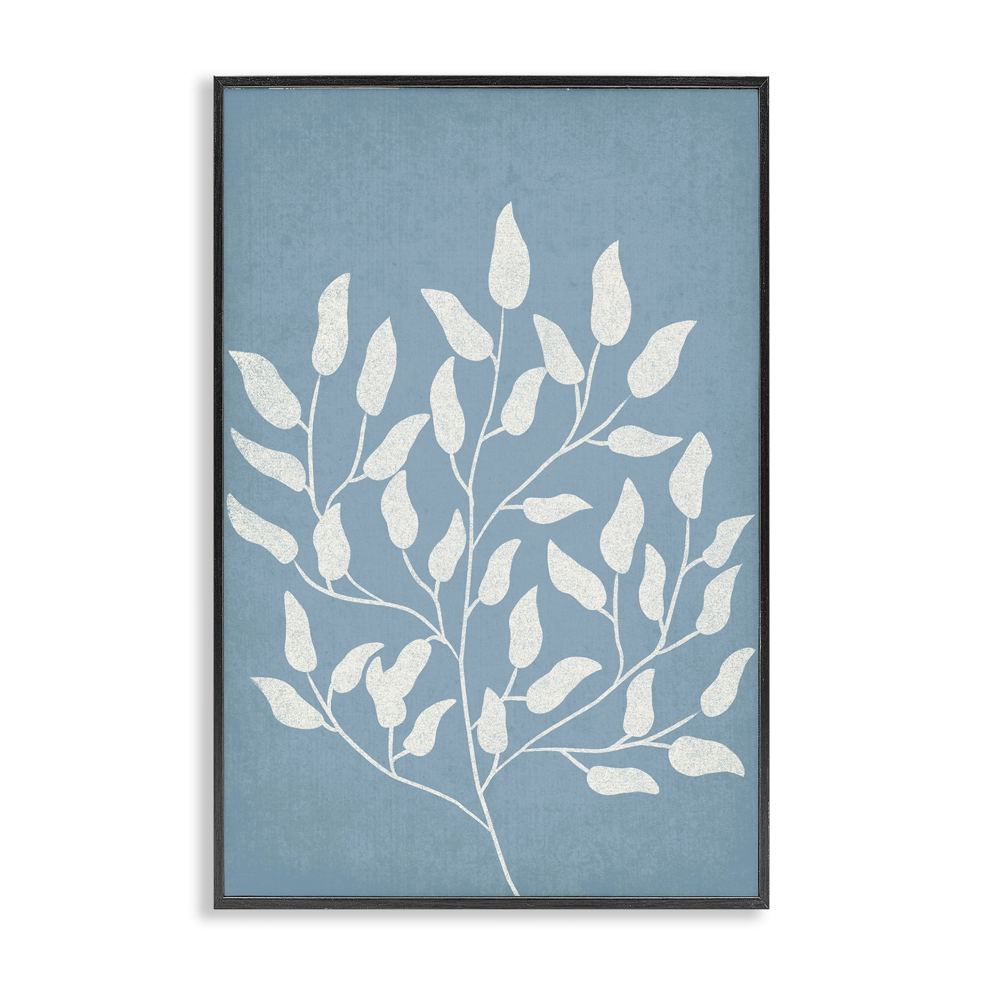 Stupell Industries Leaf Impressions on Blue Plants & Flowers Painting Black Framed Art Print Wall Art, 16 x 24