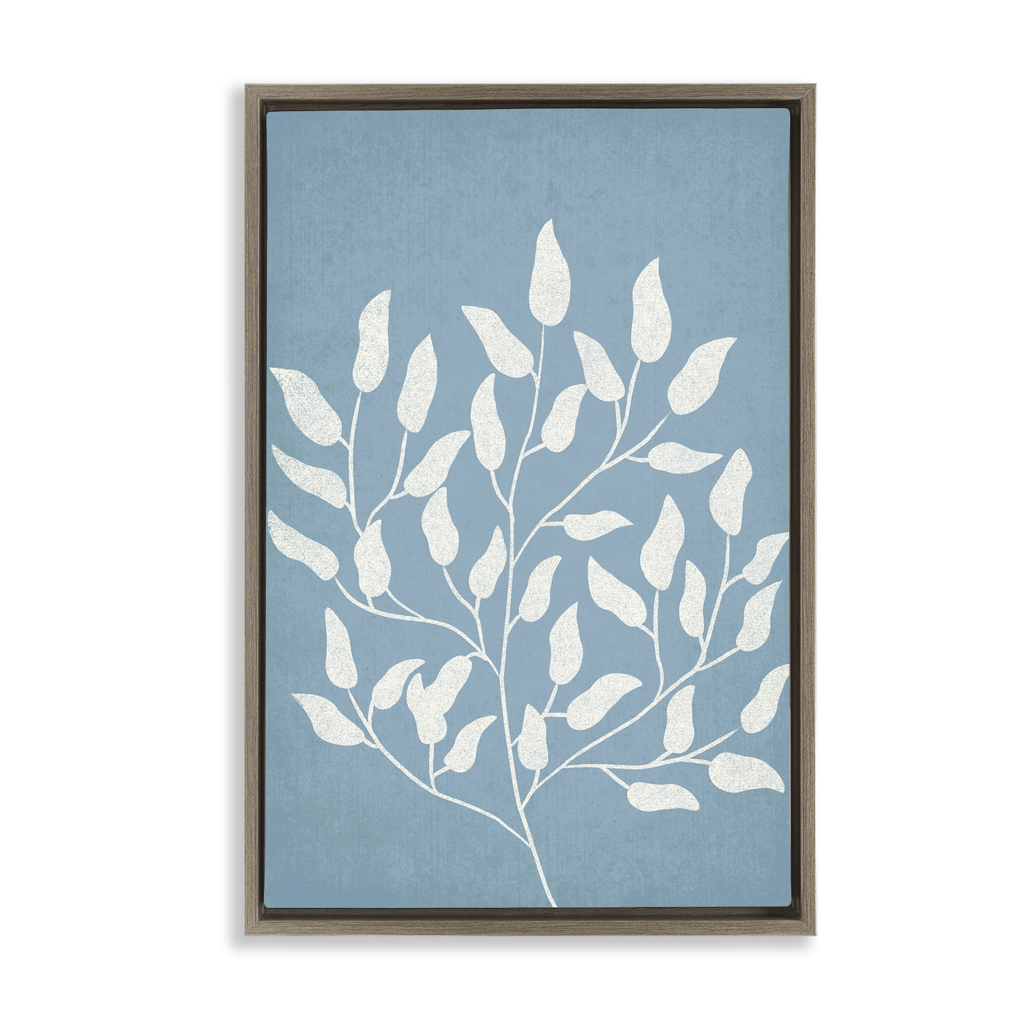 Stupell Industries Leaf Impressions on Blue Plants & Flowers Painting Brown Floater Framed Canvas Art Print Wall Art, 21 x 31