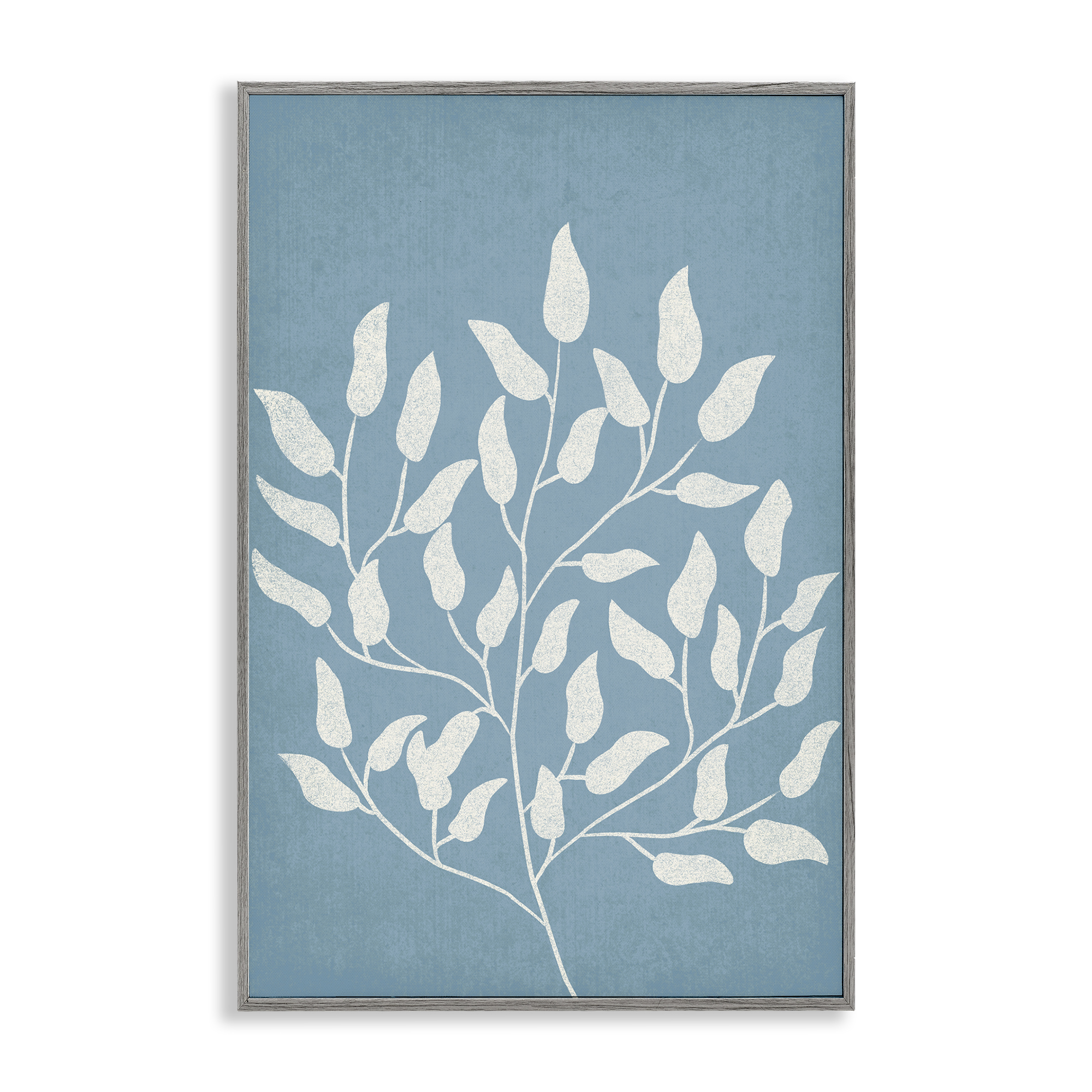 Stupell Industries Leaf Impressions on Blue Plants & Flowers Painting Gray Framed Art Print Wall Art, 12 x 18